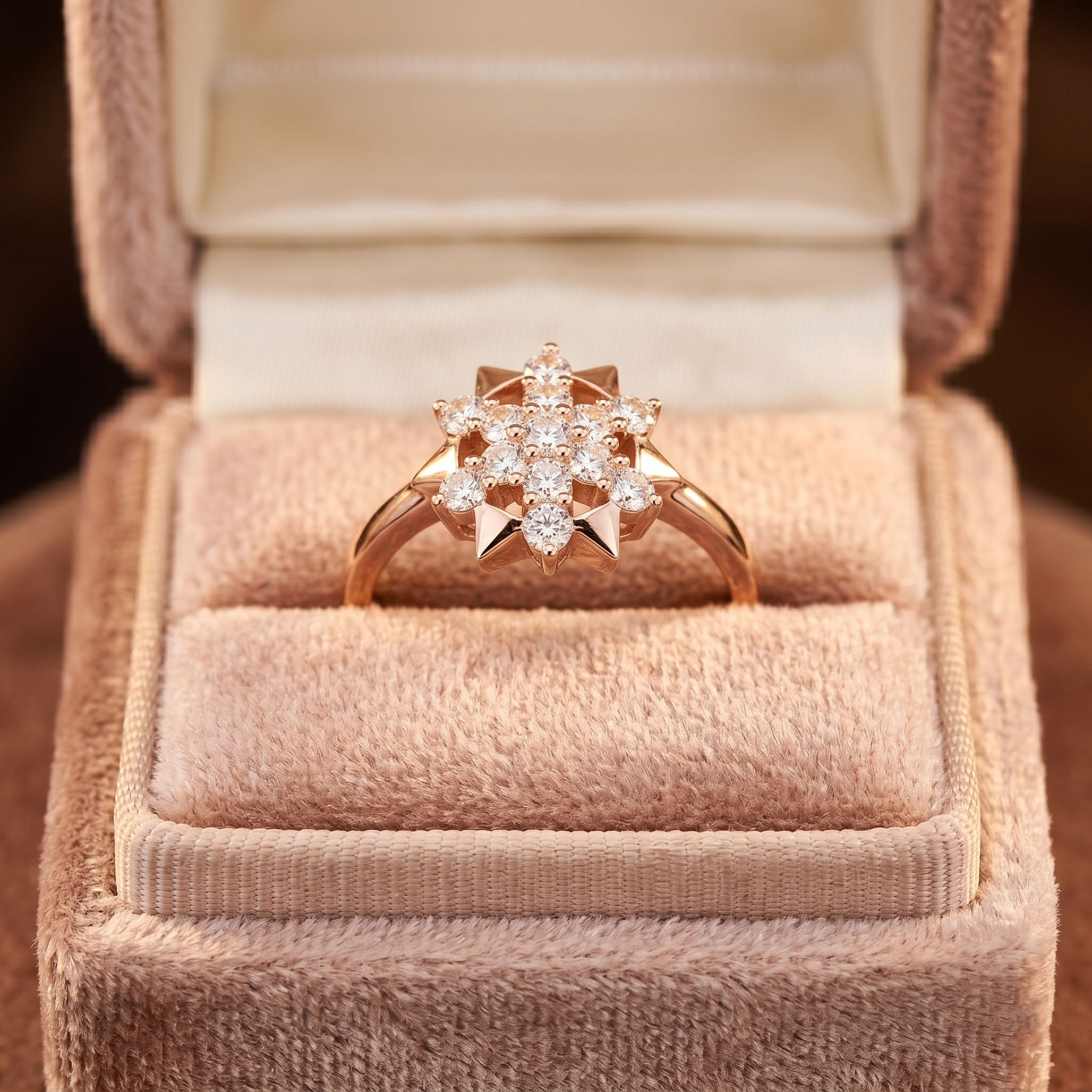 14K Solid Gold Snowflake Moissanite Ring, Floral Starburst Anniversary Promise Ring