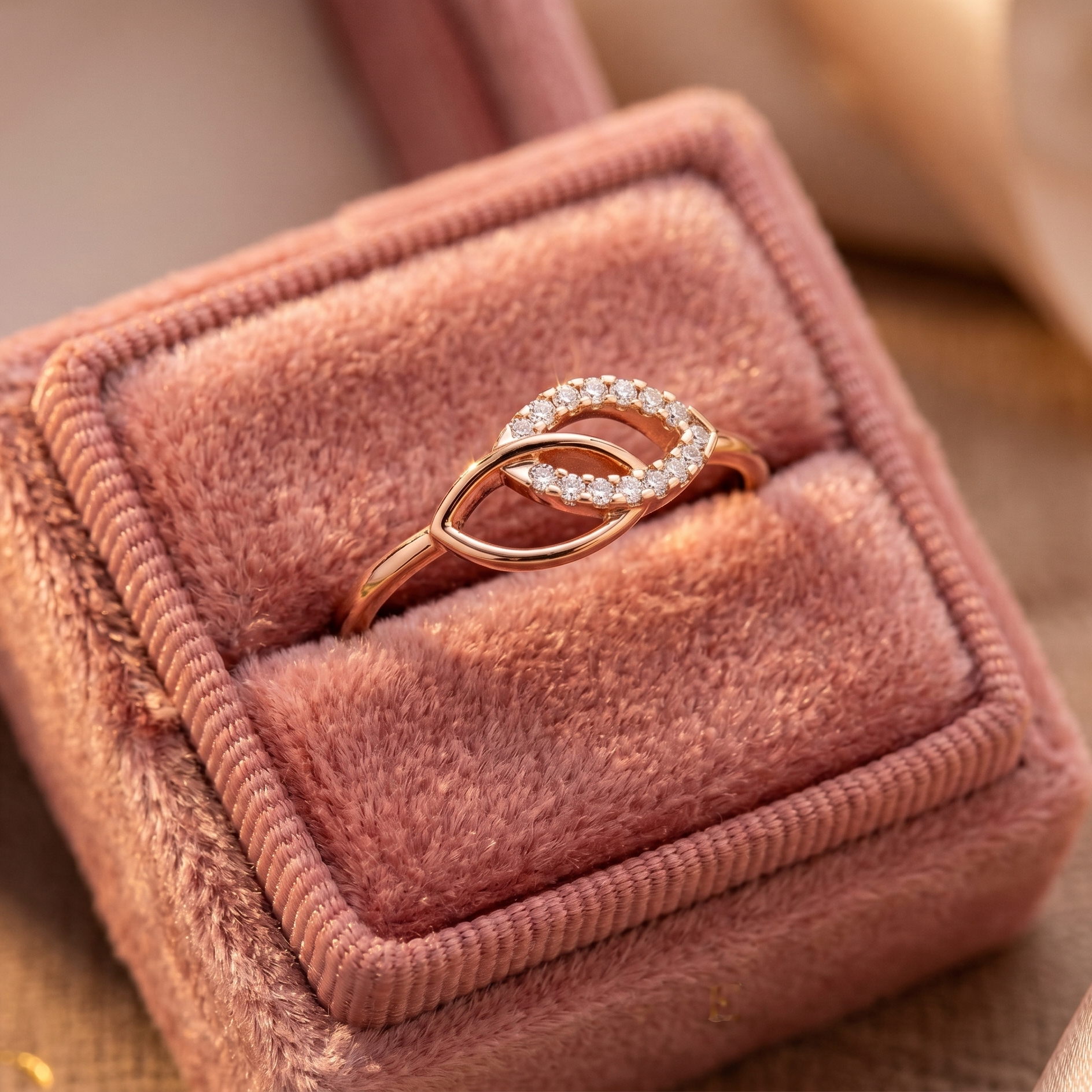 Interlocking Moissanite Ring, 14K Solid Gold Vine Style Nature Inspired Wedding Ring