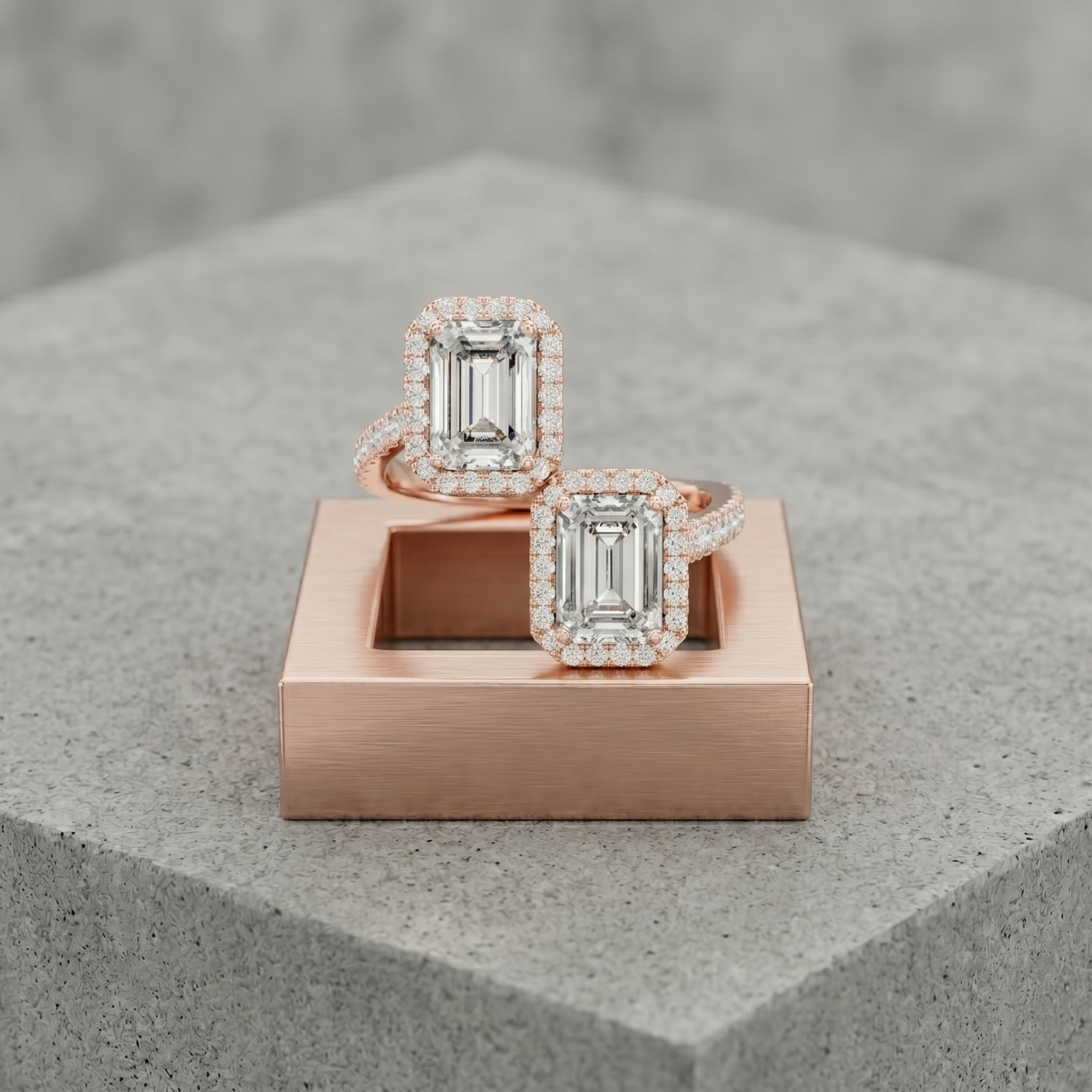 Toi et Moi Moissanite Ring, Emerald Cut Two Stone Open Bypass, Sterling Silver Engagement