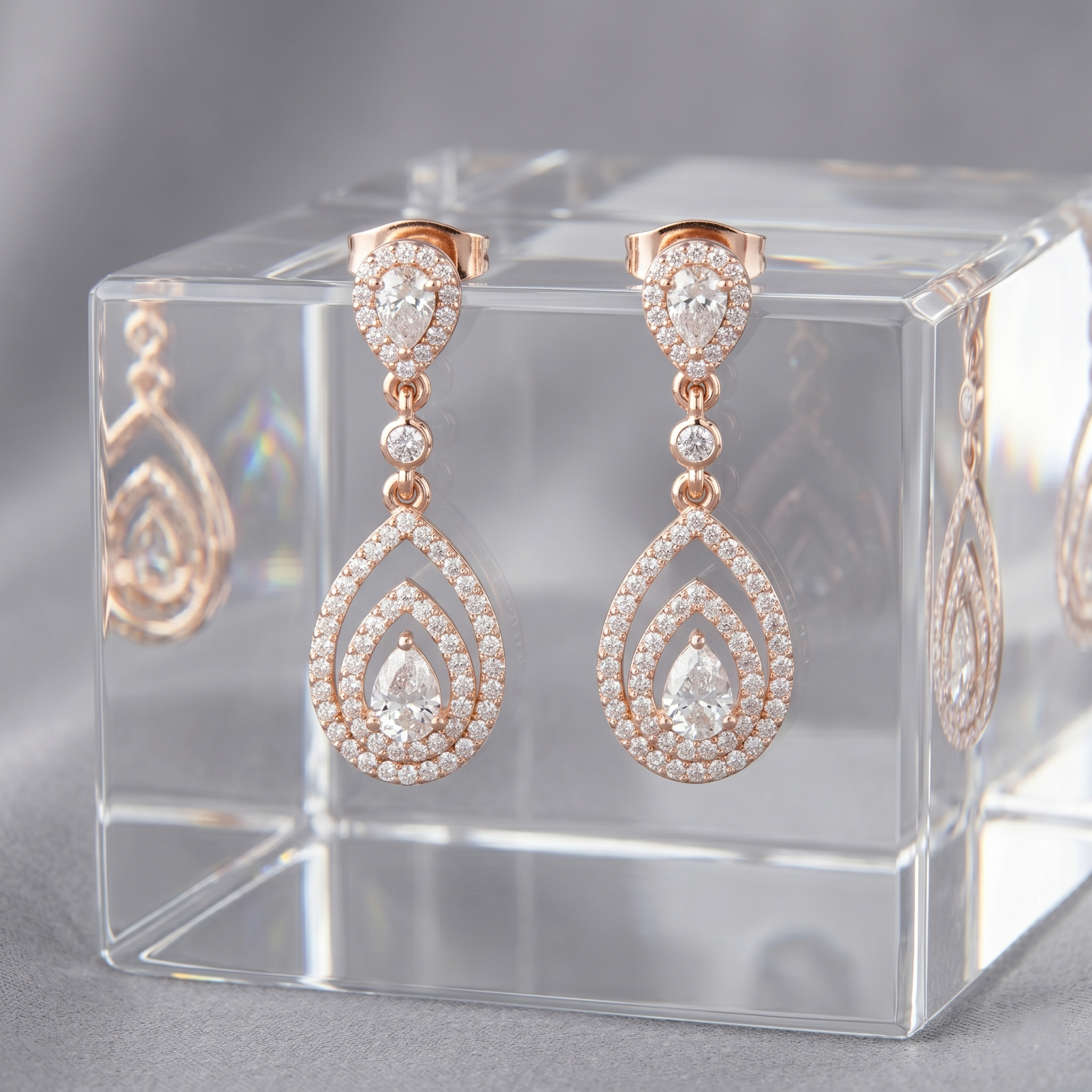Double Halo Pear Cut Moissanite Dangle Earrings, 925 Sterling Silver Bridal