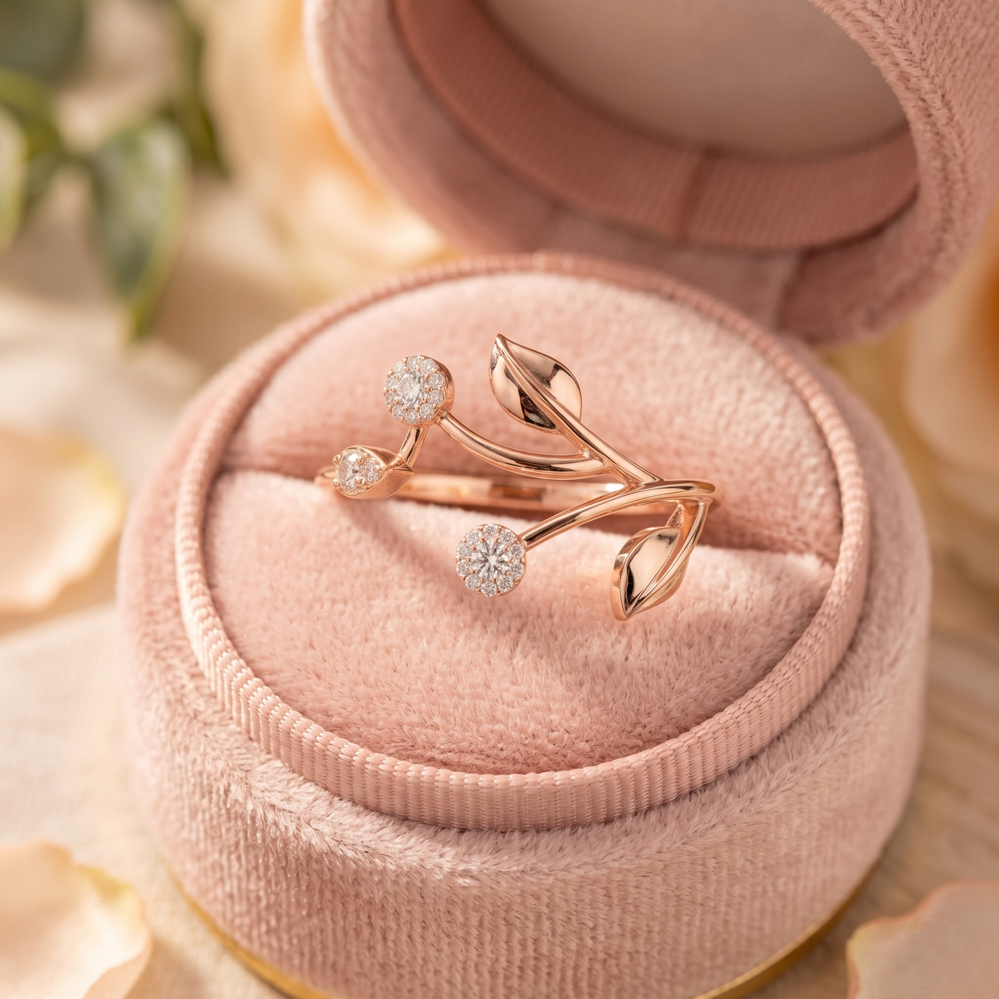 14K Solid Gold Vine Wrap Ring, Moissanite Leaf Cluster Twisted Engagement Ring