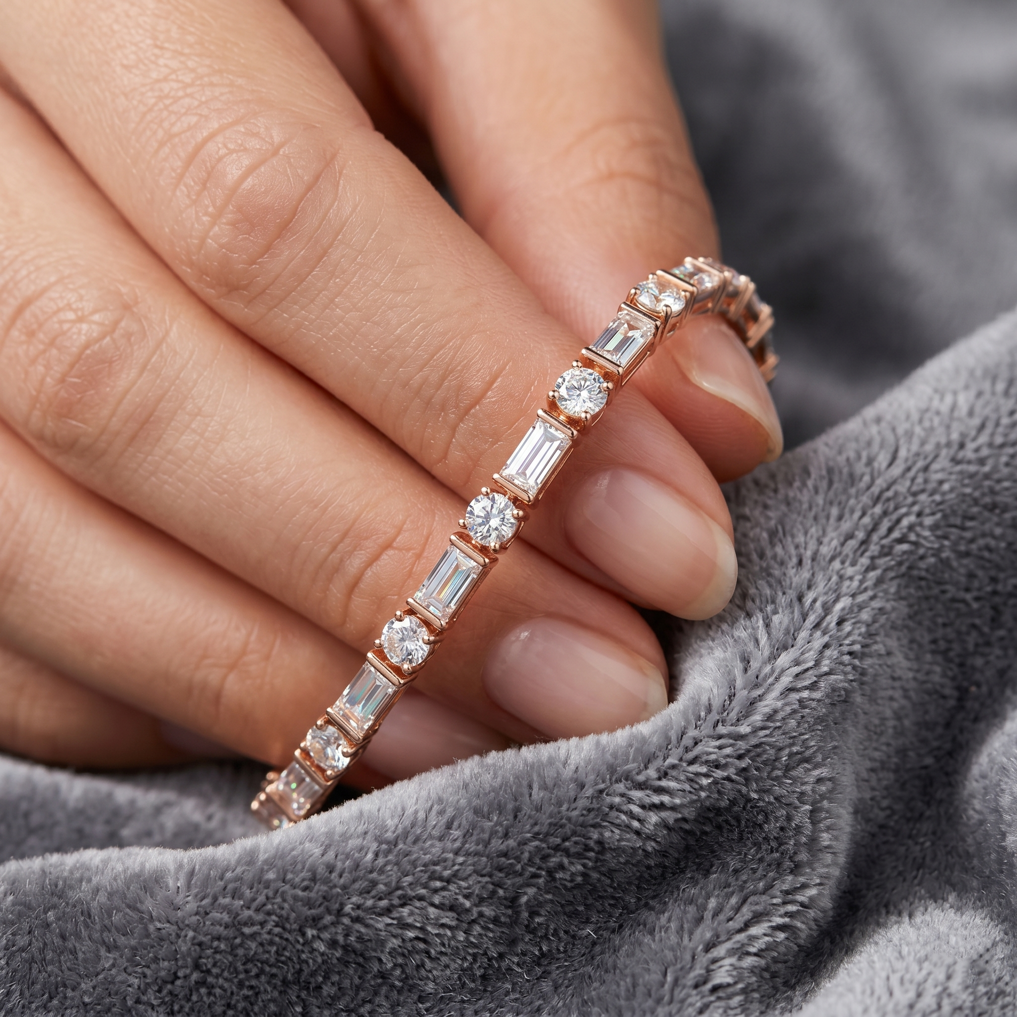Baguette Round Moissanite Tennis Bracelet, 925 Sterling Silver Art Deco Dainty Wedding Jewelry