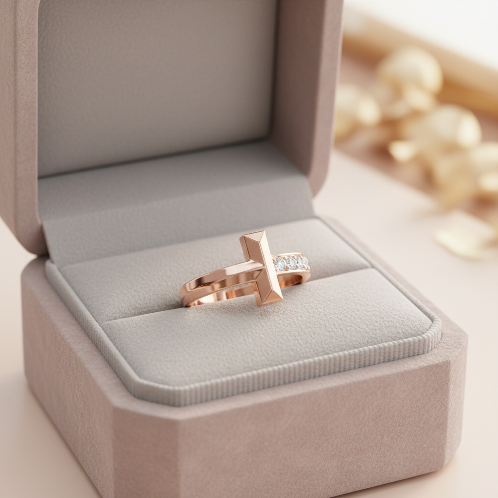 T Letter Moissanite Ring, 925 Sterling Silver Bezel Set Band, Minimalist Stackable Contemporary Ring