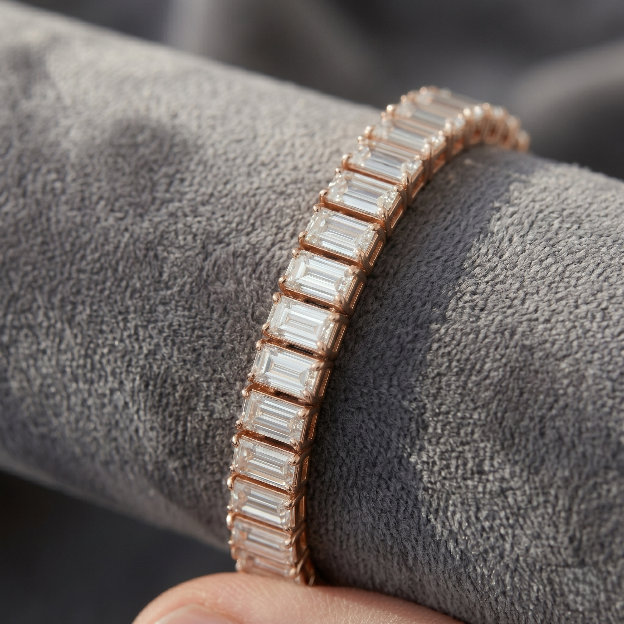 Baguette Moissanite Tennis Bracelet for men, Emerald Cut Sterling Silver Men Jewelry