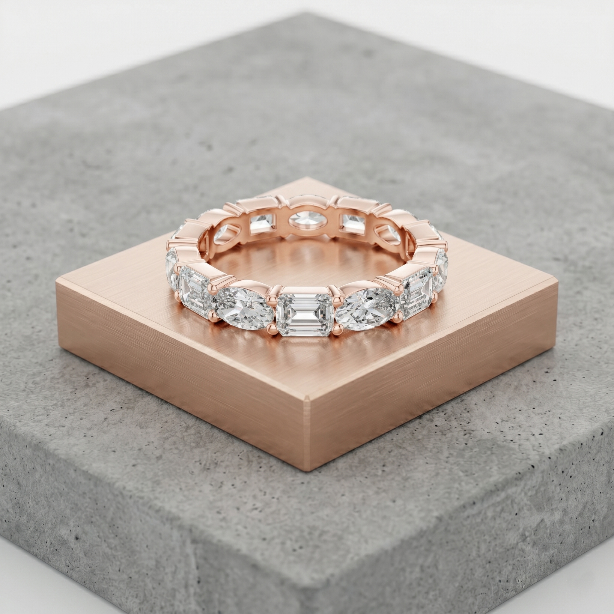 Multi-Shape Moissanite Eternity Band in 925 Sterling Silver, Alternating Emerald Oval Cut Wedding Stacking Unique Promise Ring Gift for Her