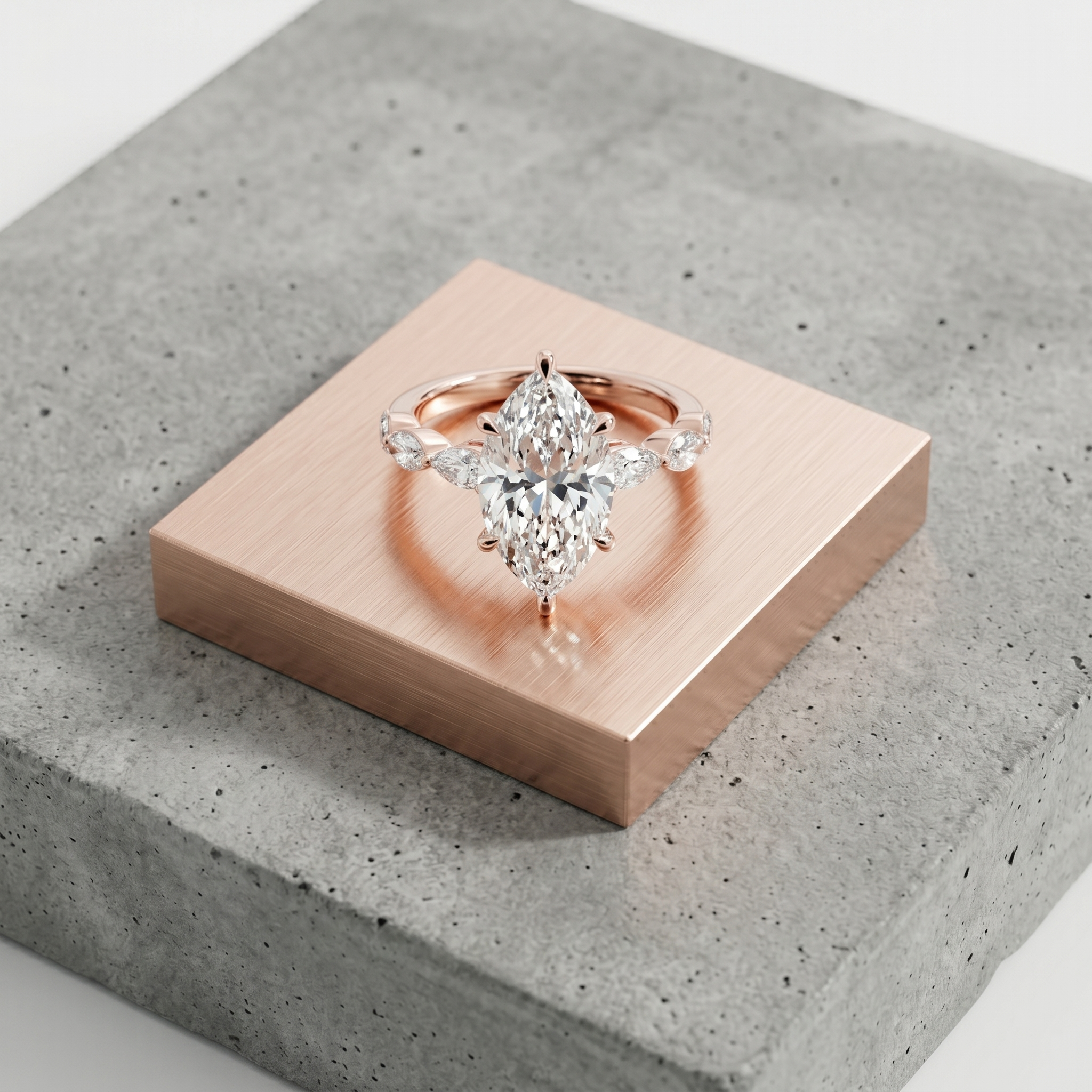 Marquise Cut Moissanite Engagement Ring, Rose Gold Sterling Silver Wedding Ring, Vintage Promise Gift