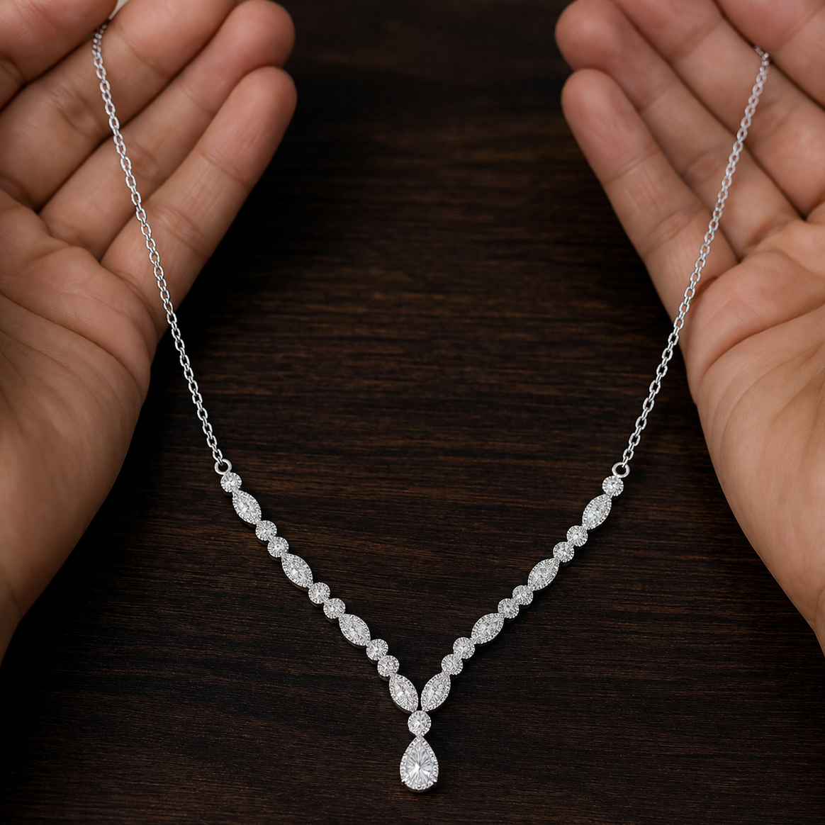 Pear Cut Moissanite Pendant Necklace, 925 Sterling Silver, Dainty Bridal Jewelry
