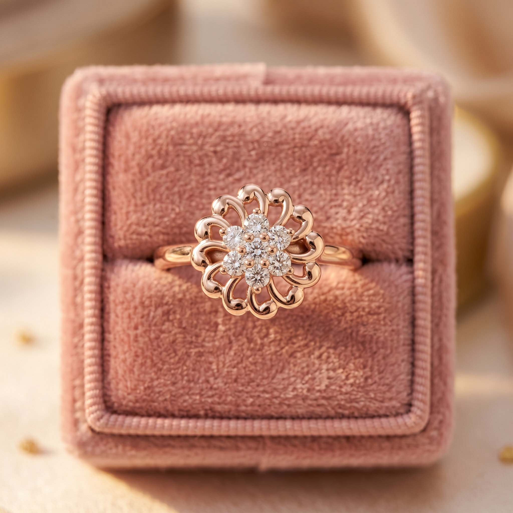 Flower Shape Moissanite Ring, 14K Solid Gold, Vintage Sparkling Floral Engagement Jewelry