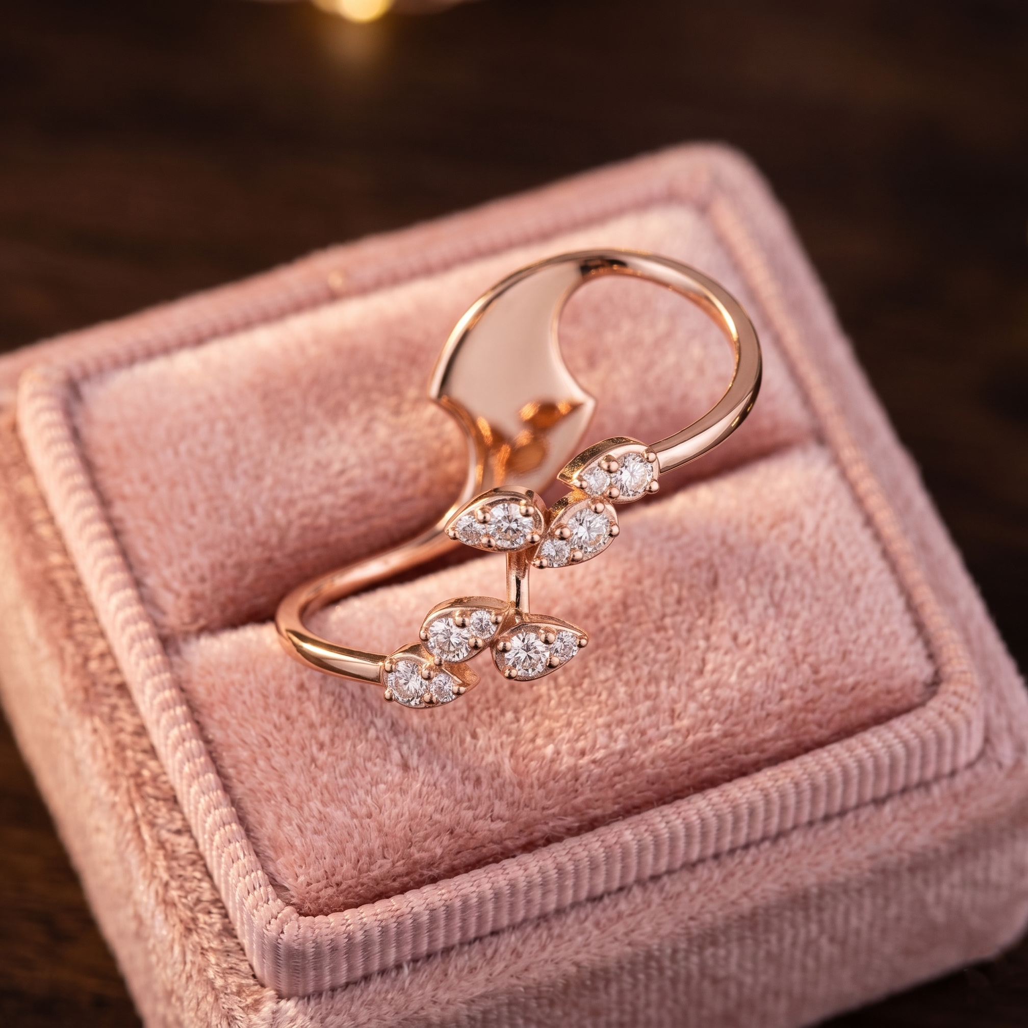 14K Solid Gold Twig Moissanite Ring, Leaf Cluster Statement Nature Inspired Vine Ring