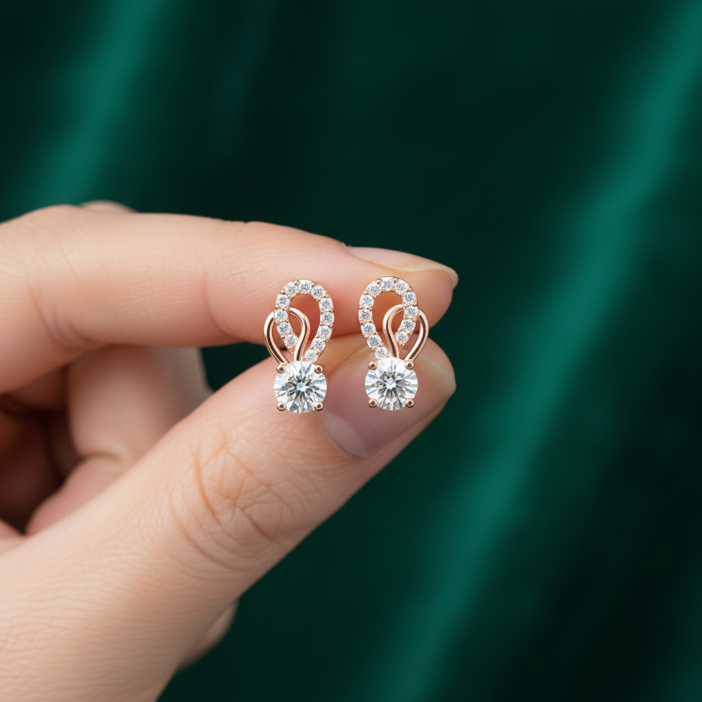 Moissanite Stud Earrings, 925 Sterling Silver, Art Deco Bridal Wedding Jewelry
