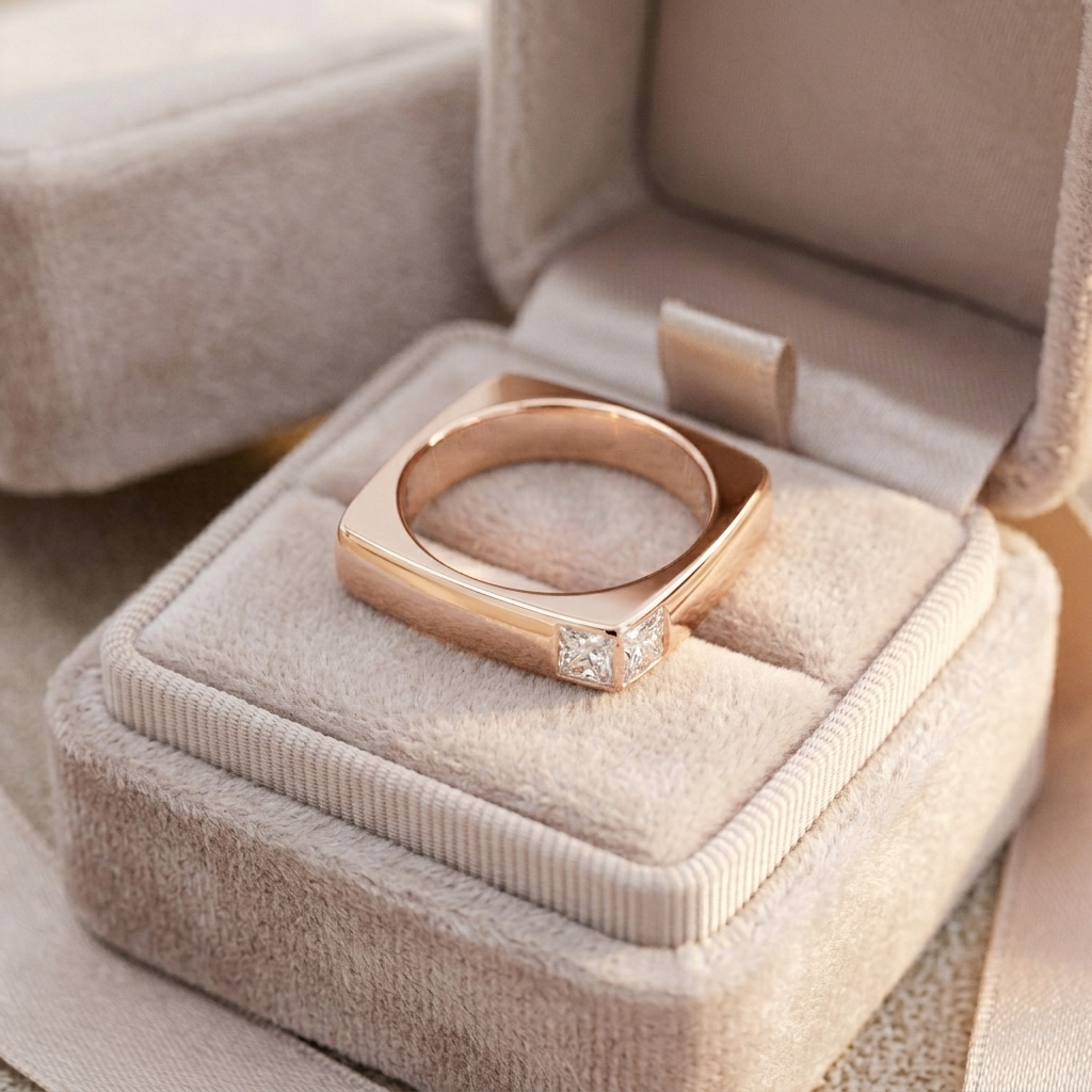 Men's Geometric Moissanite Ring, Princess Cut Sterling Silver Band, Modern Wedding Jewelry