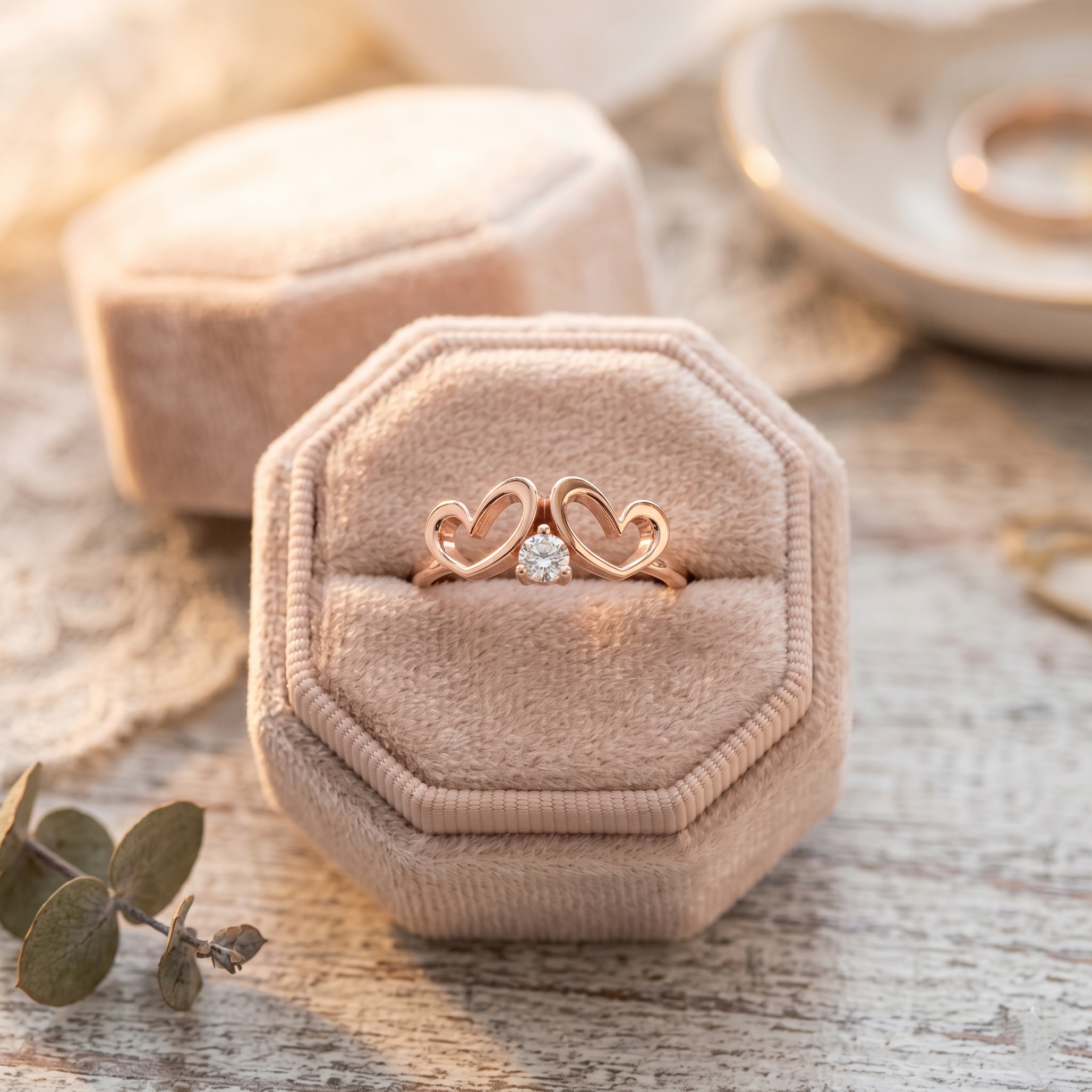 Filigree Double Heart Moissanite Ring, 14k Solid Gold Promise Anniversary Gift Her