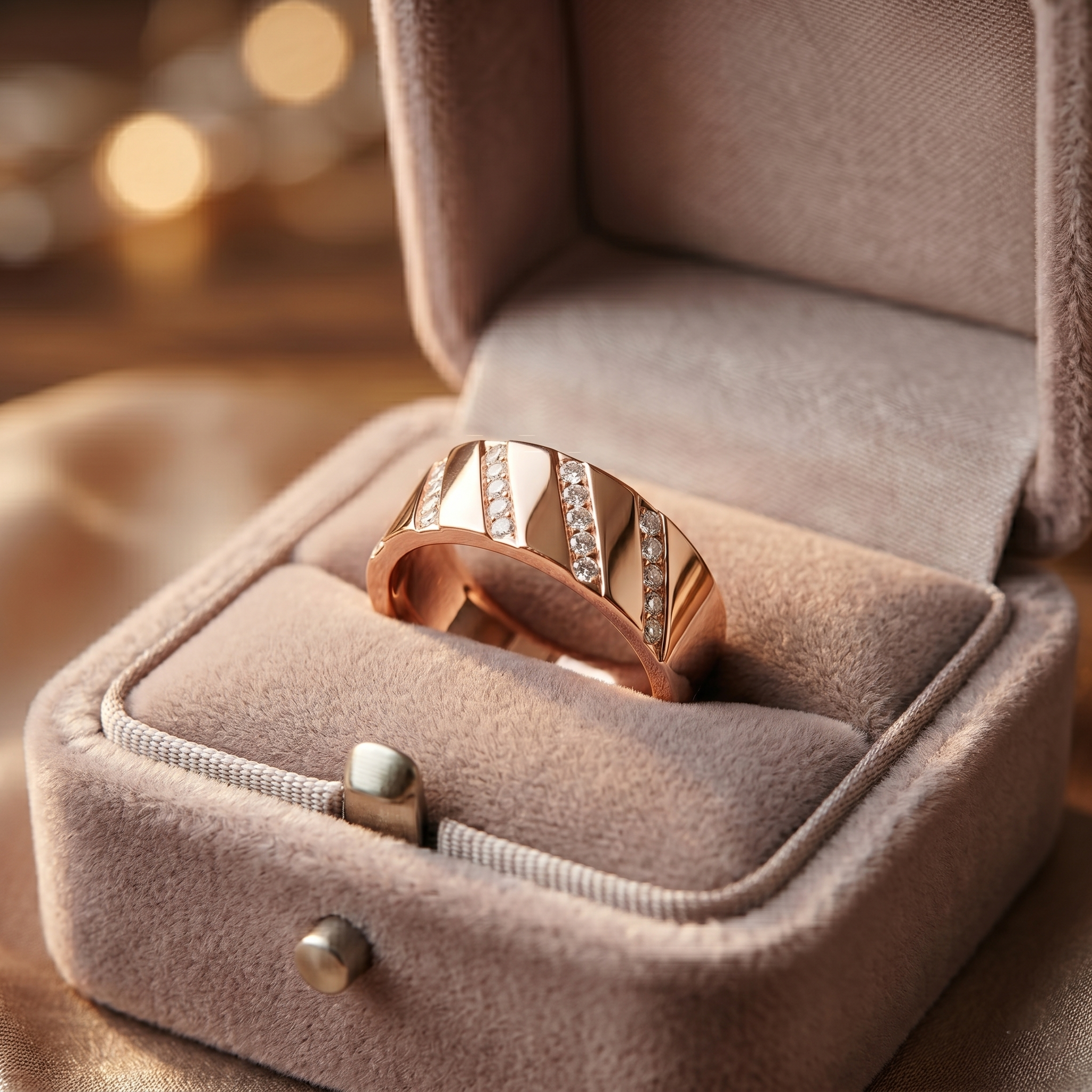 Channel Set Moissanite Men's Ring, Rose Gold Sterling Silver Wedding Band, Anniversary Gift