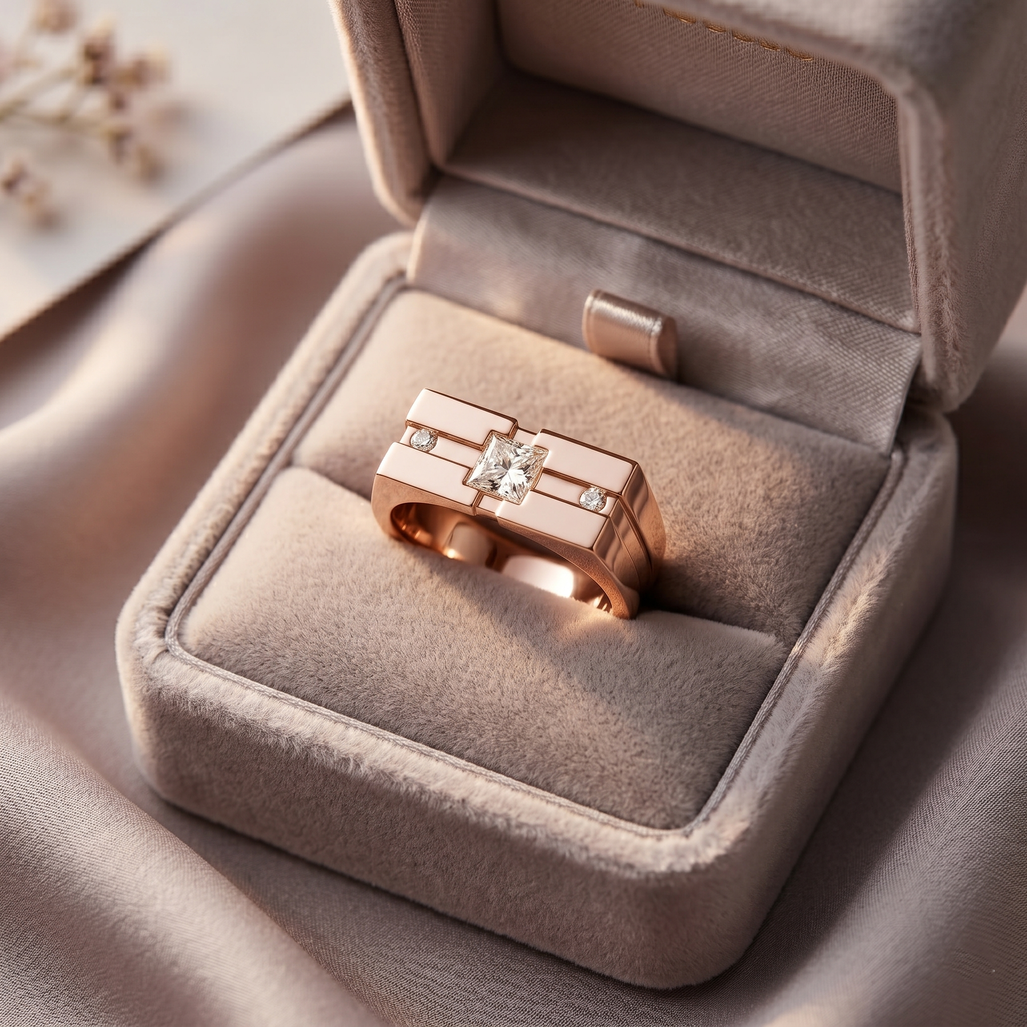 Men's Princess Cut Moissanite Ring, 925 Sterling Silver, Minimalist Signet Wedding Band