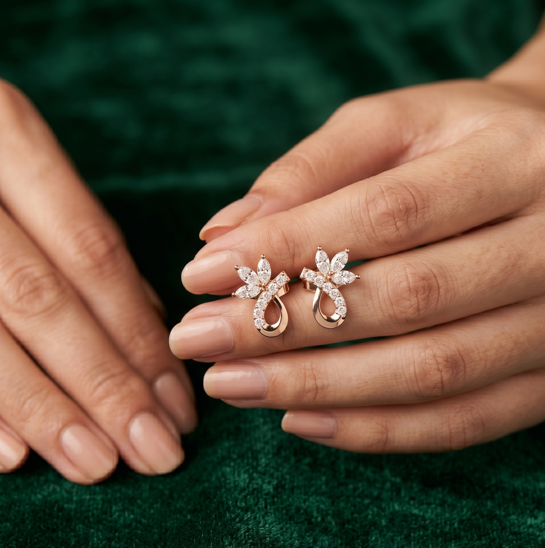 925 Sterling Silver Moissanite Flower Earrings, Marquise Cut Floral Cluster Bridal Jewelry