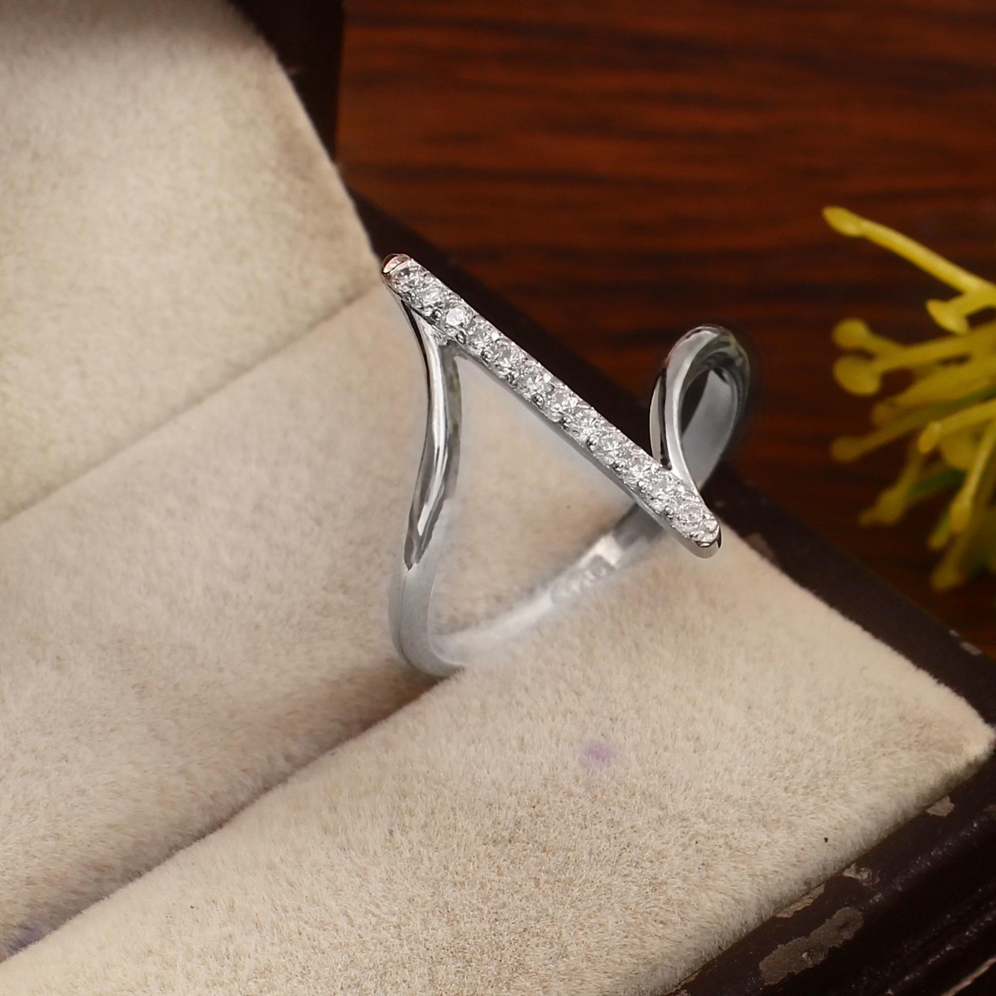 Sterling Silver Bar Ring | Geometric Diamond Ring | Women's Delicate Vertical Bar Ring | Unique Anniversary Ring | Minimalist Dainty Ring