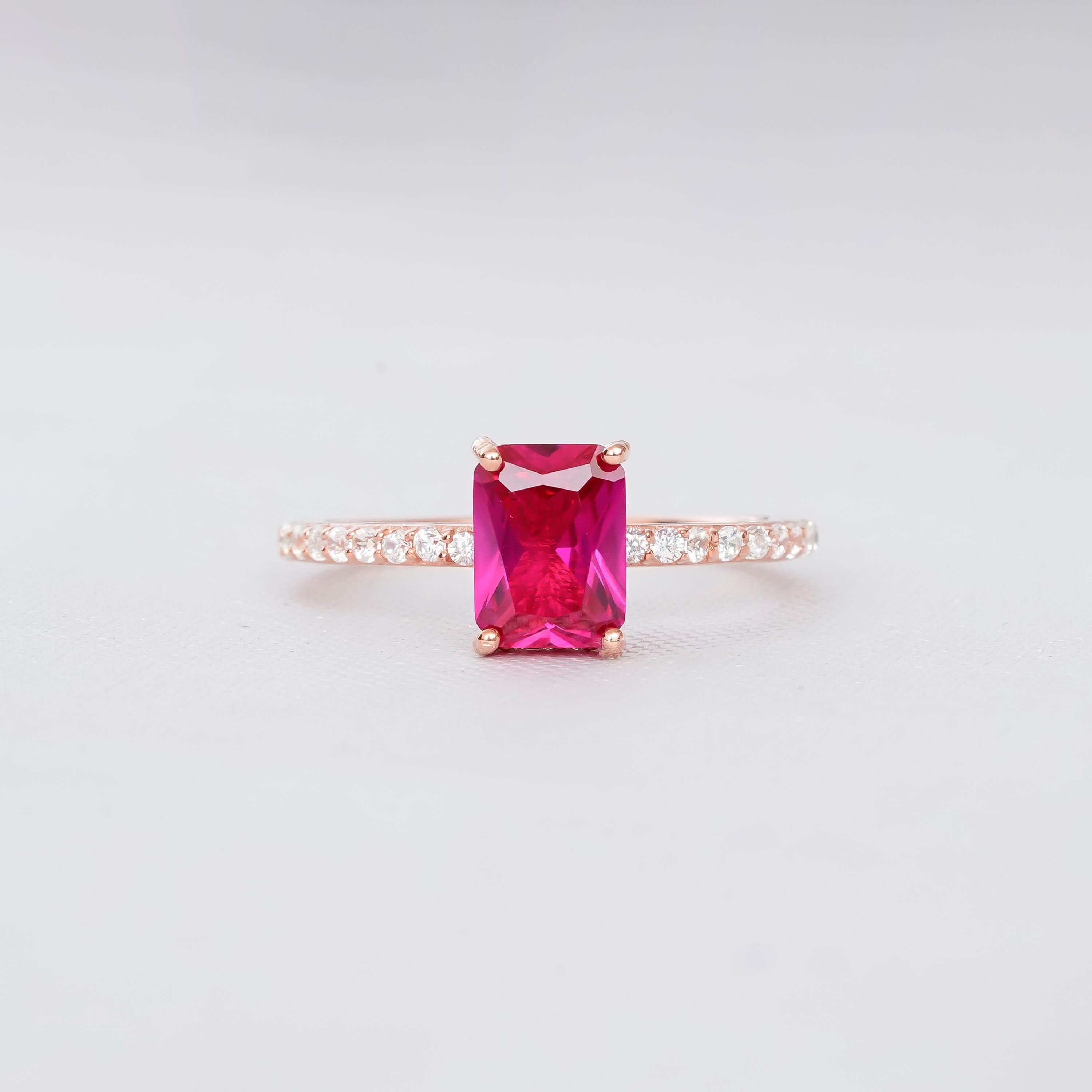 Ruby Engagement Ring Set Matching Ruby Leaf Wedding Band For Women Radiant Cut Art Deco Solitaire Hidden Halo Prong Set Bridal Promise Ring