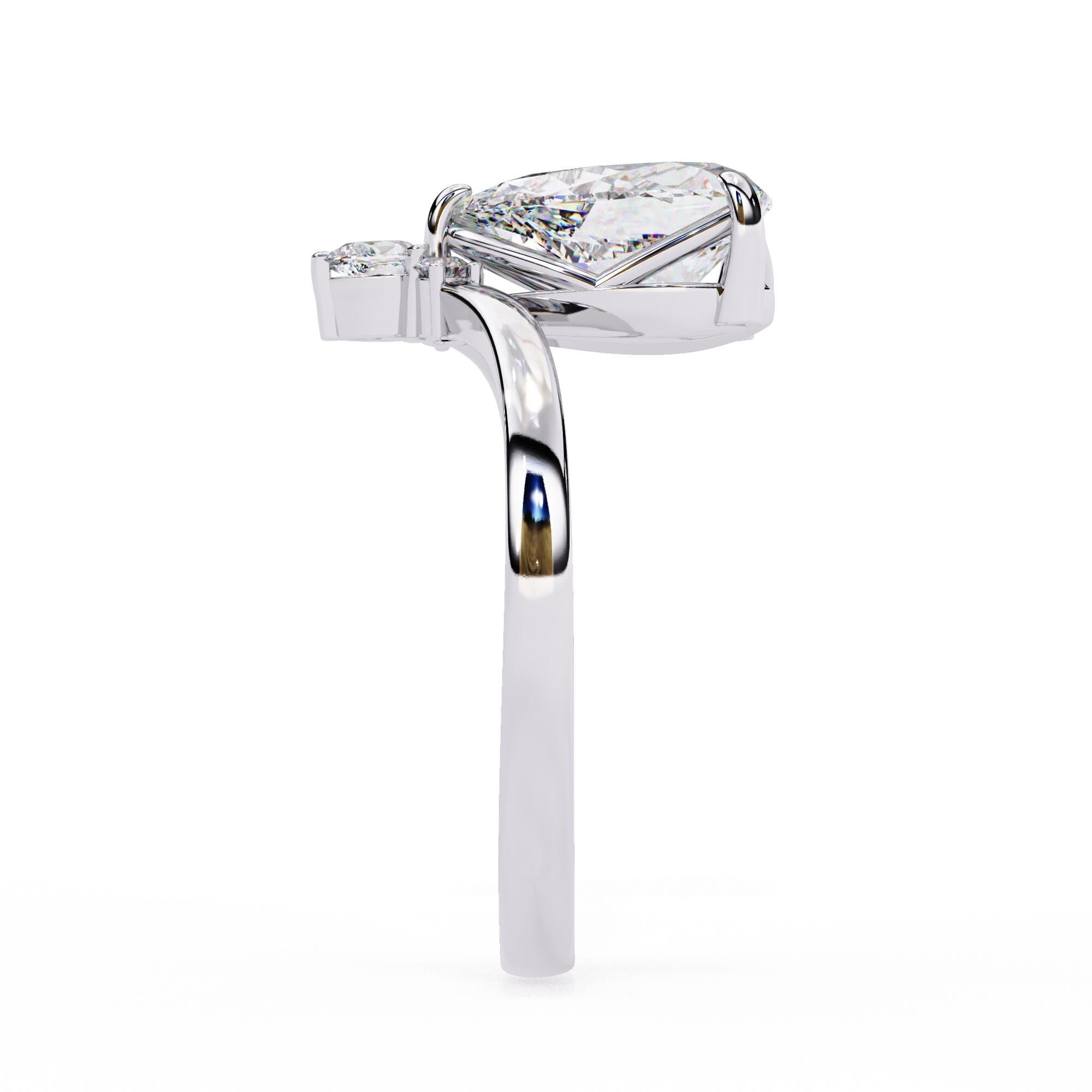 Pear Moissanite Engagement Ring Unique Trendy V Shaped Teardrop Shape Moissanite Vertical Dainty Prong Set Curved Wedding Ring For Women