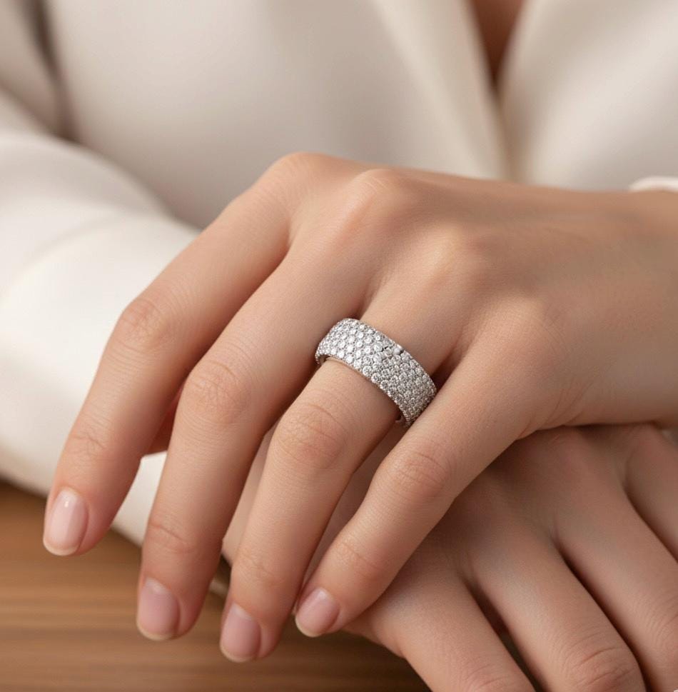 Moissanite Full Eternity Band Micro Pave Set 925 Silver Stacking Multi Row Proposal Anniversary Gift Bridal Matching Wedding Band For Women