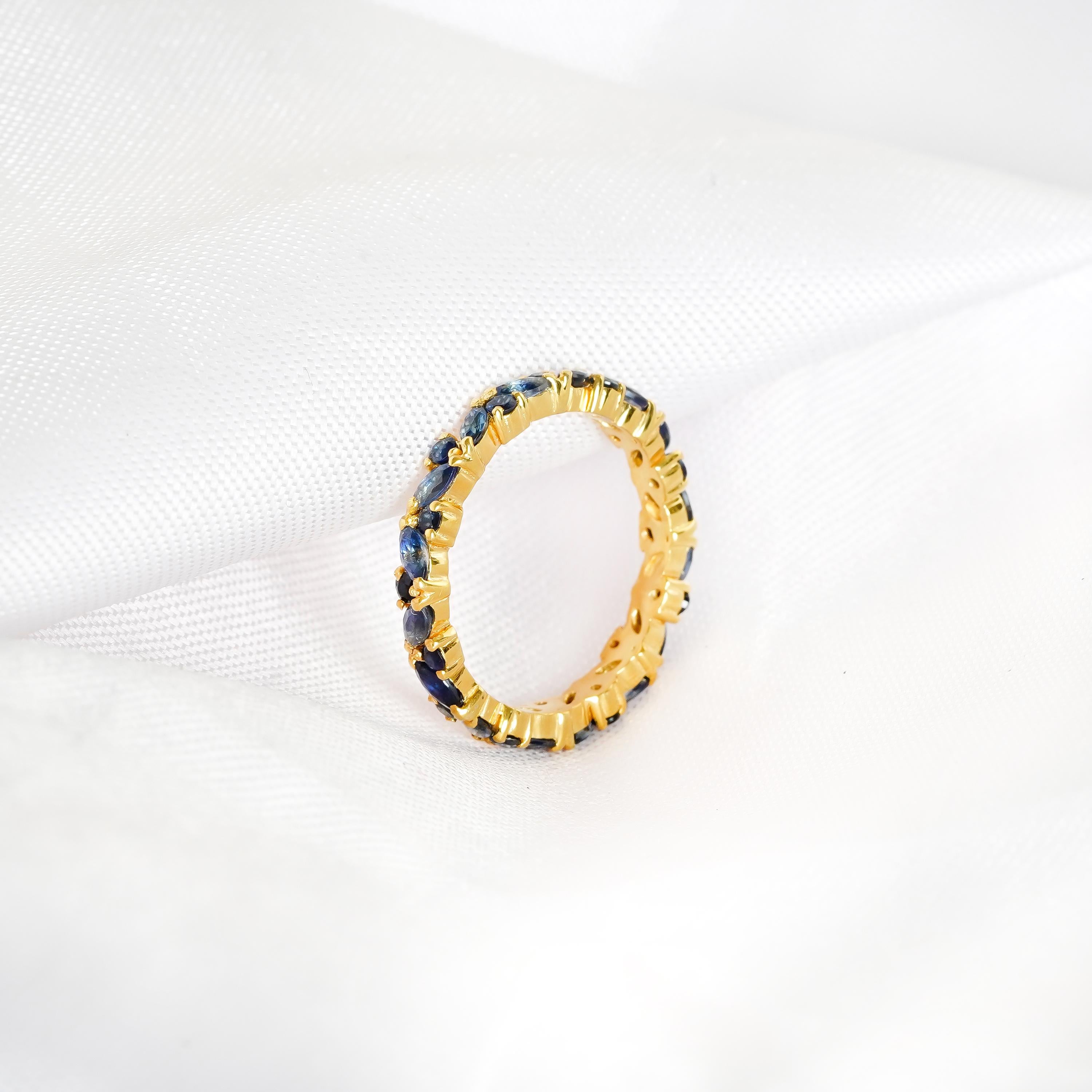 Marquise Blue Sapphire Wedding Band For Women Full Eternity 925 Sterling Silver Stackable  Bridal Matching Anniversary Gift Dainty Ring Band