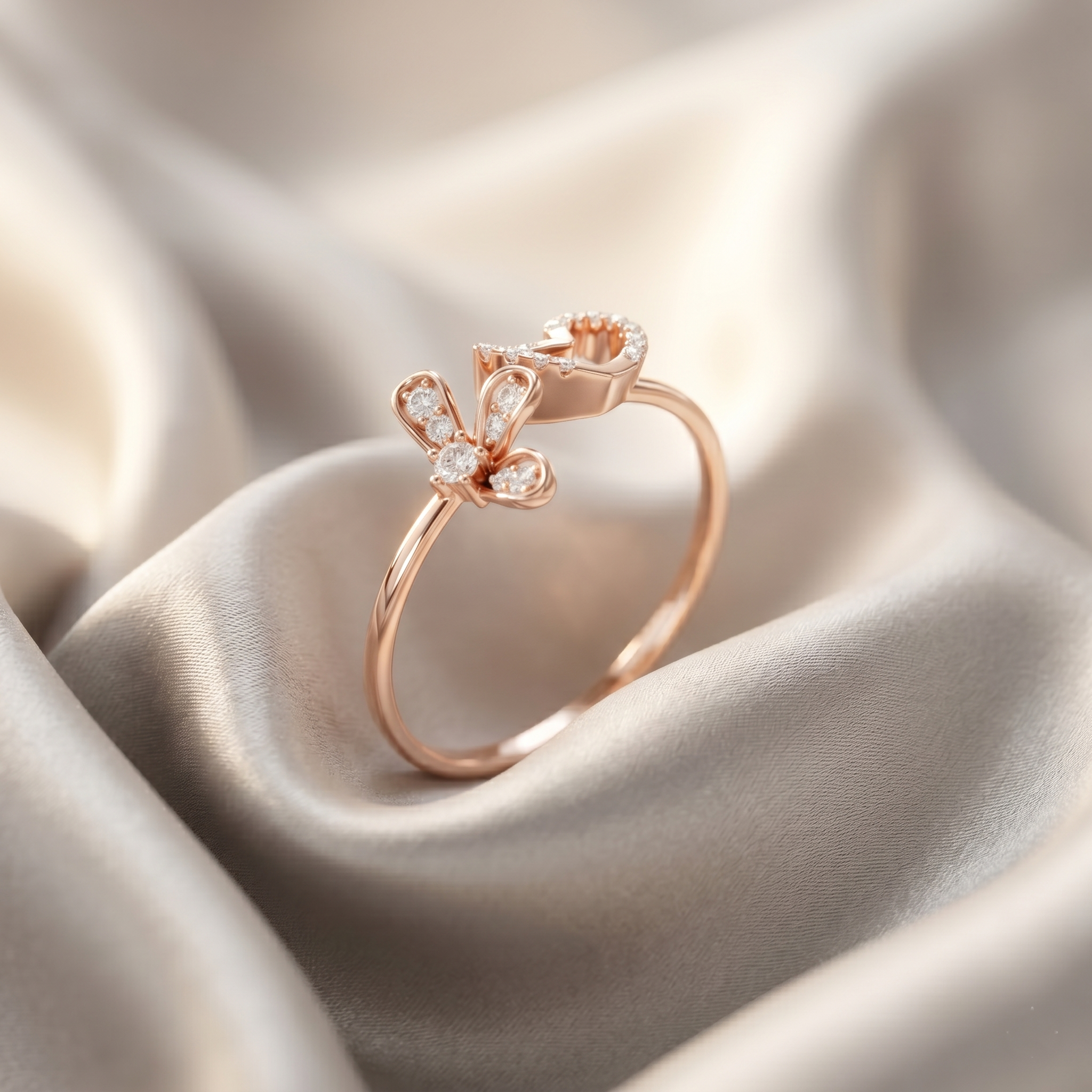 14K Solid Gold Heart Cross Moissanite Ring, Dainty Faith Filigree Jewelry