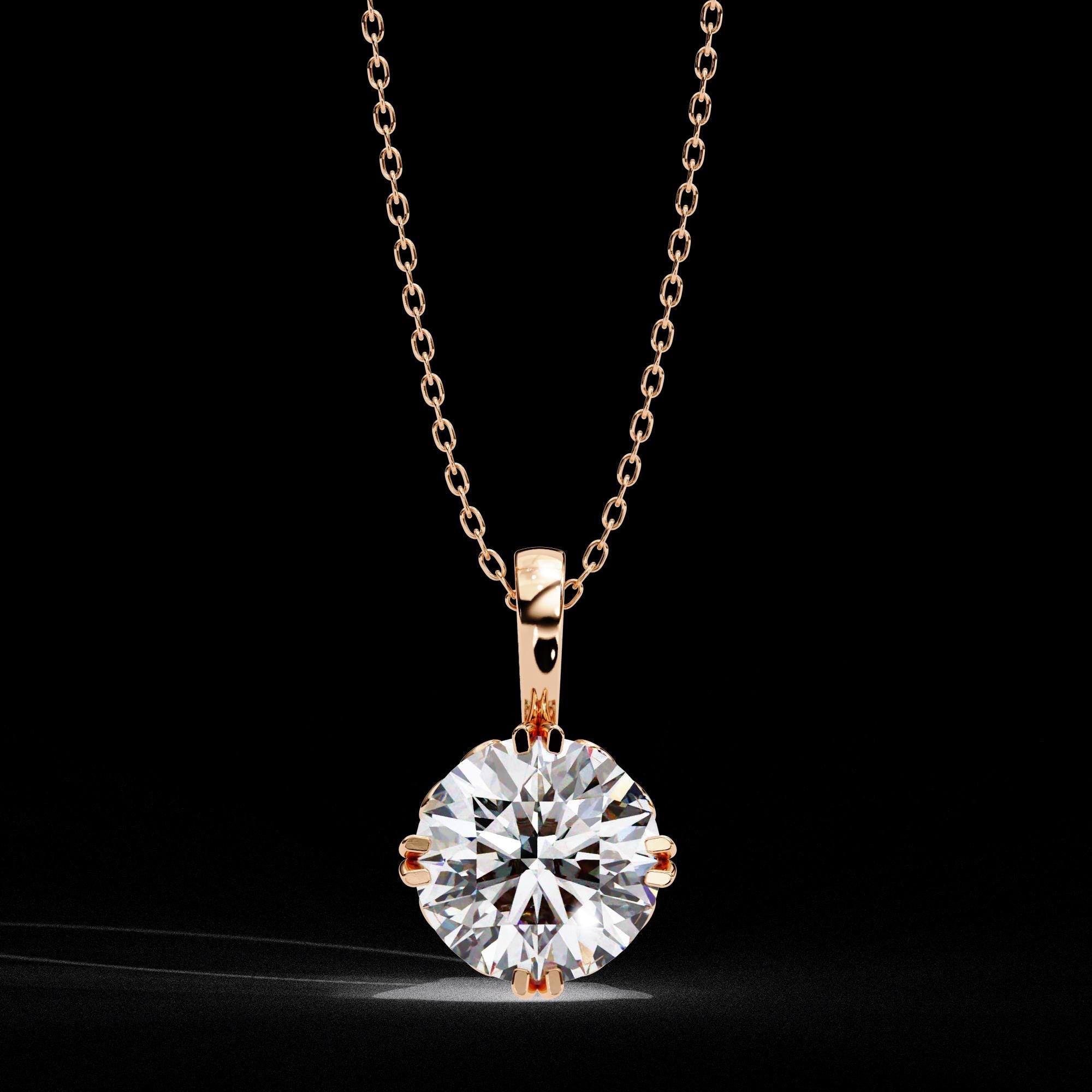 Solitaire Moissanite Pendant Necklace For Women 925 Sterling Silver Round 18" Link Chain Certified Moissanite Minimalist Dainty Necklace