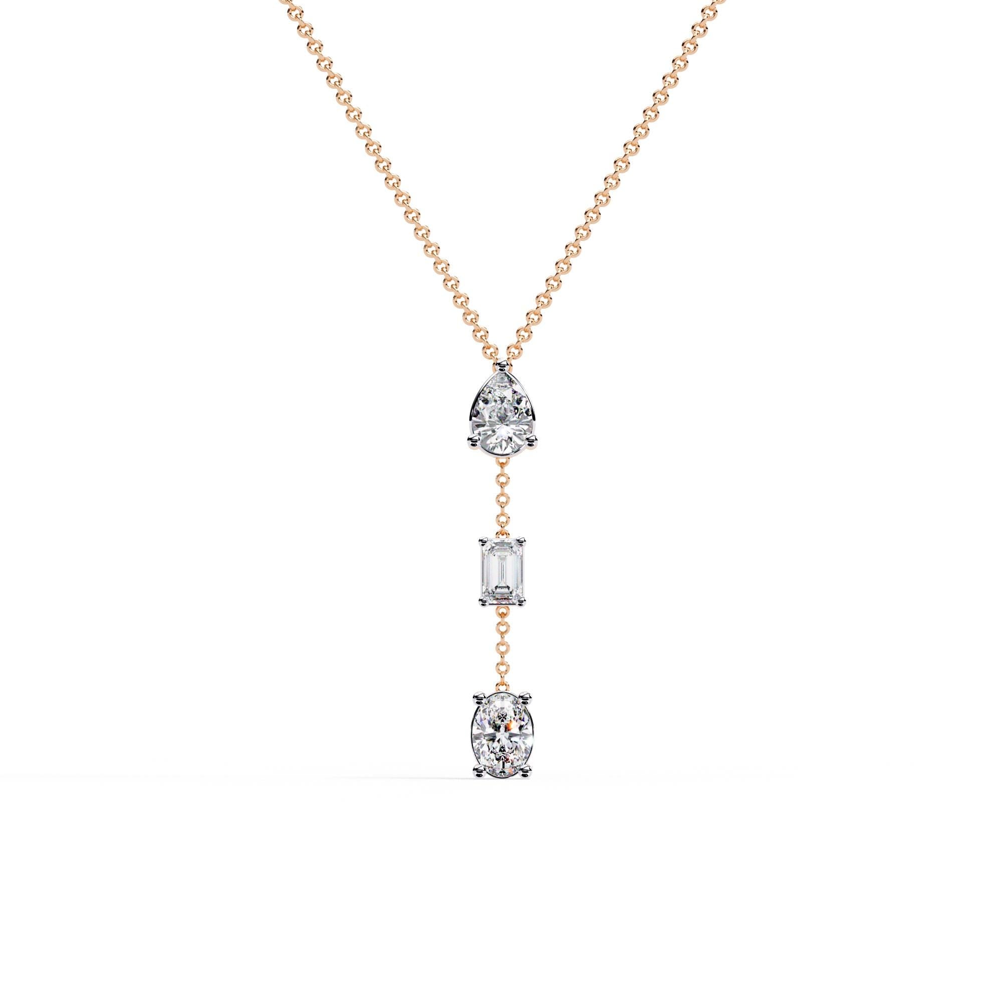 Sterling Silver Moissanite Drop Necklace | Dainty Y Pendant Necklace for Women | Minimalist Layered Jewelry | Bridal Necklace | Gift for Her