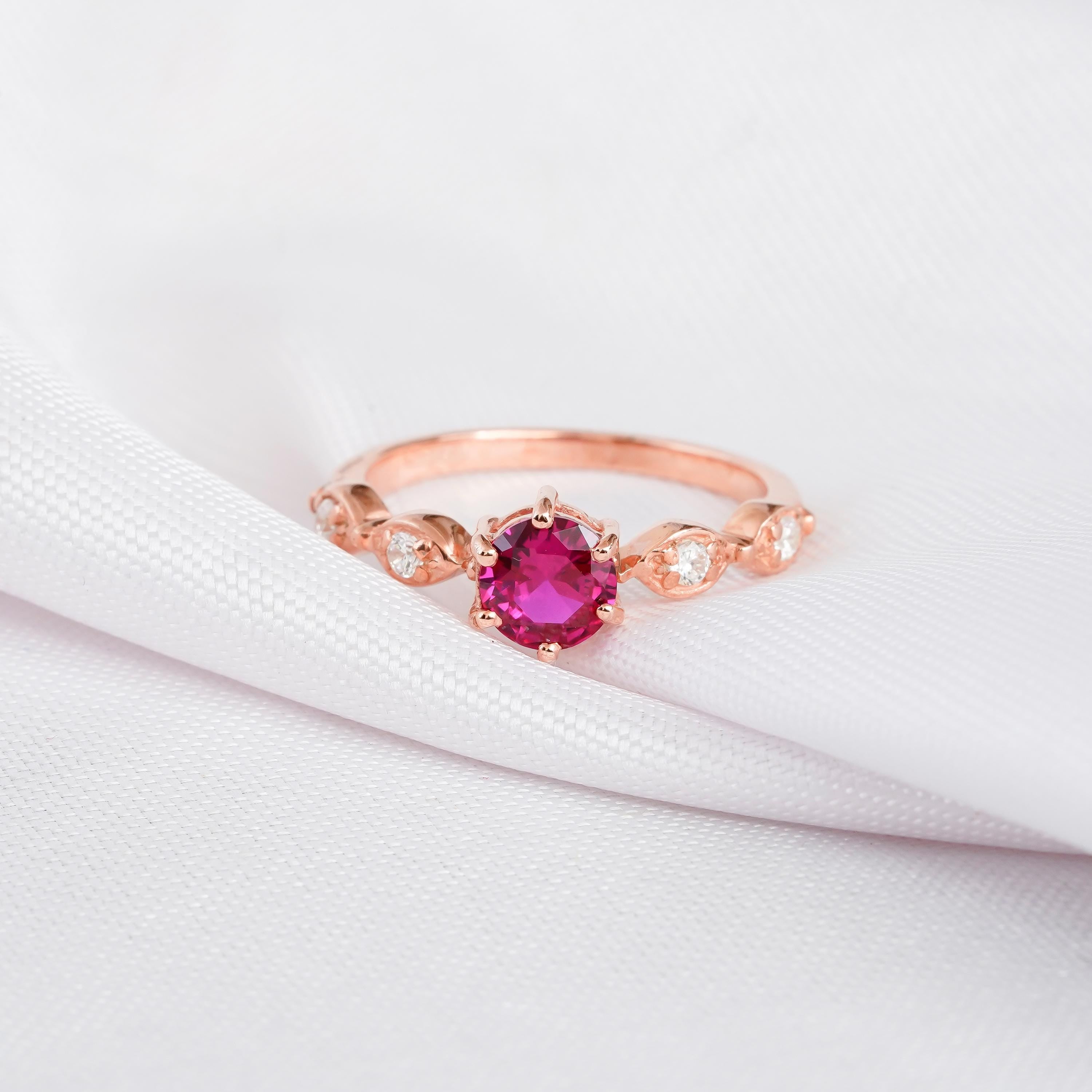 Ruby Engagement Ring Set Matching Moissanite Leaf Wedding Band For Women Round Art Deco Solitaire Eternity Halo 6 Prong Bridal Promise Ring