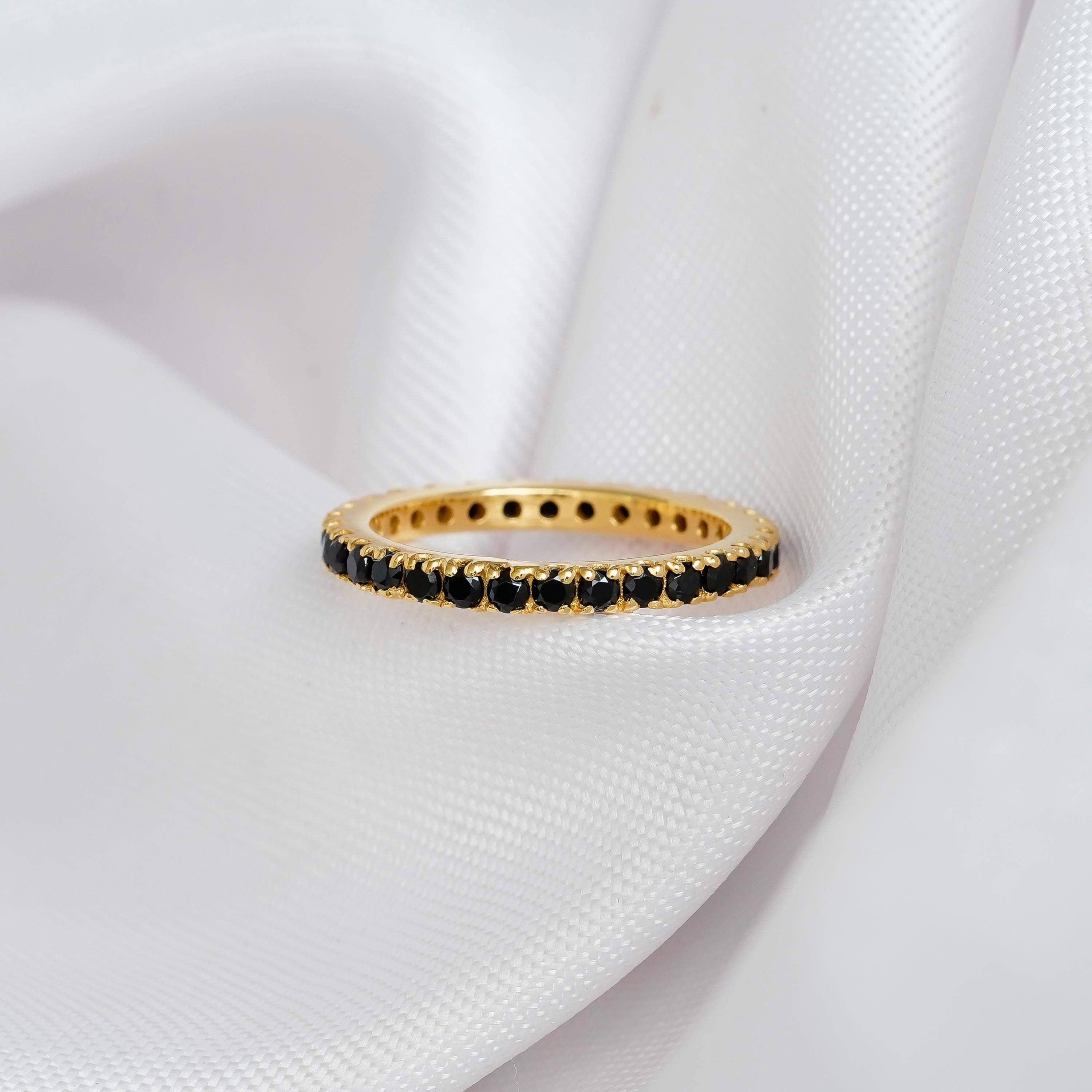 Black Onyx Eternity Band For Women 925 Sterling Silver Stackable Delicate Black Full Eternity Bridal Matching Anniversary Gift Dainty Band