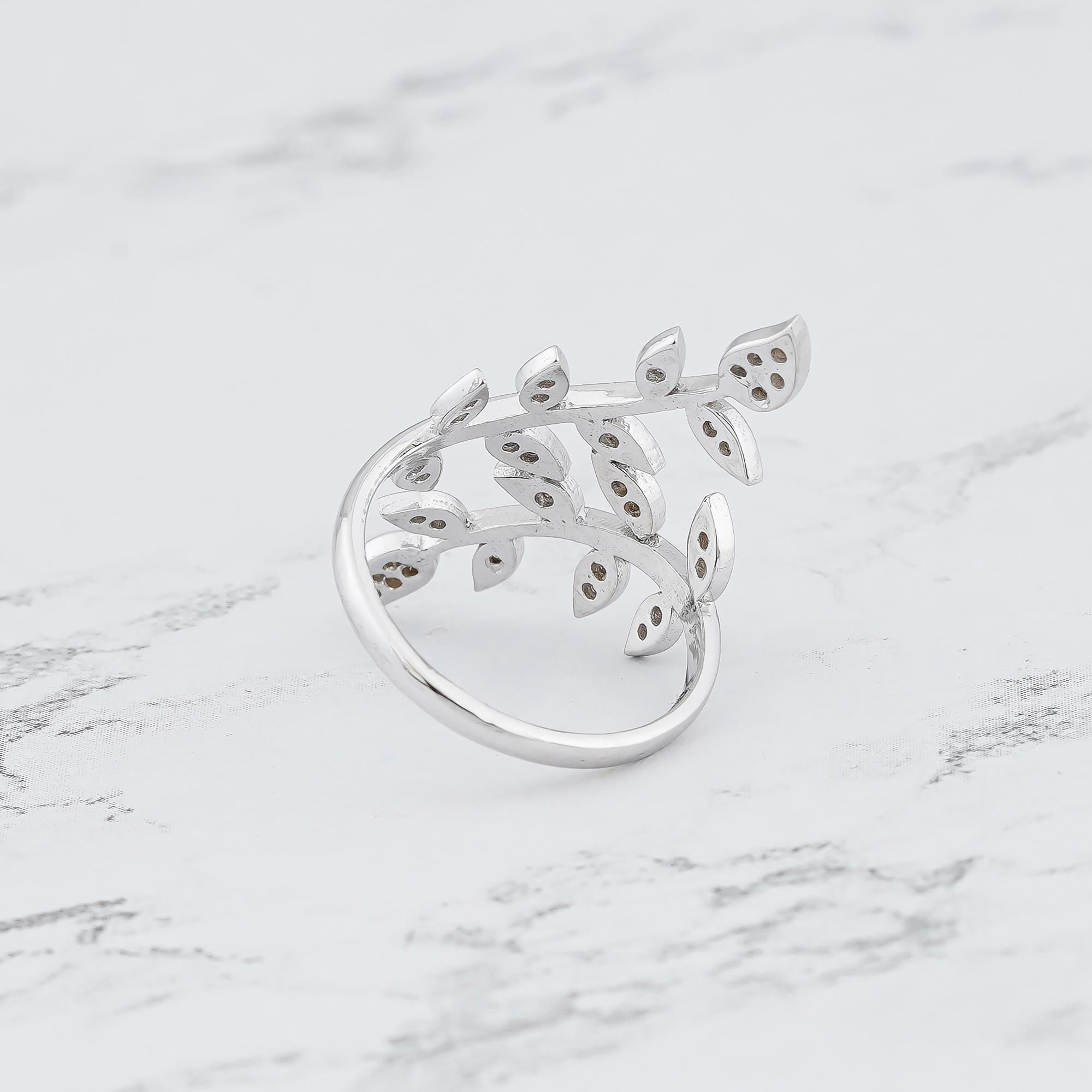 Leaf Diamond Ring 925 Sterling Silver Nature Inspired Foliage Anniversary Band Delicate Olive Leaf Vine Ring Unique Botanical Gift For Women