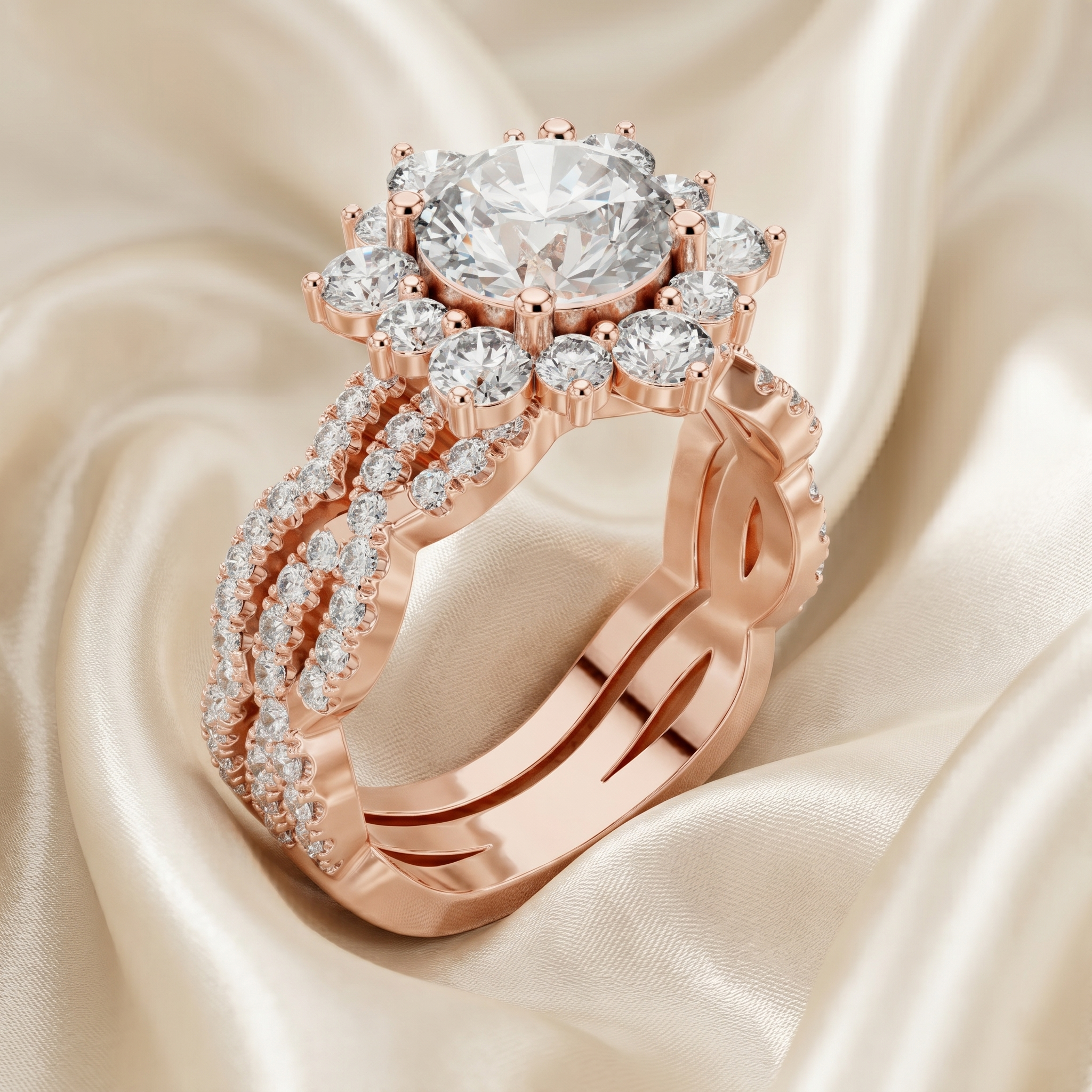 Moissanite Engagement Ring, 925 Sterling Silver Ring, Rose Gold Floral Halo Ring, Promise Vintage Cluster Unique Bridal Set Ring For Women