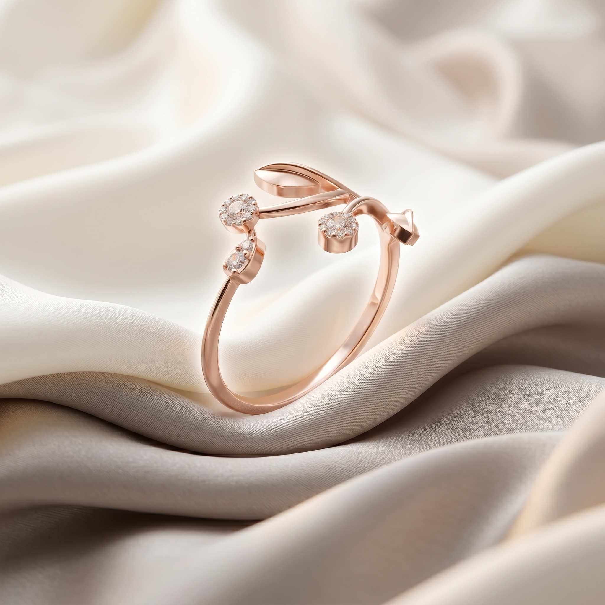 14K Solid Gold Vine Wrap Ring, Moissanite Leaf Cluster Twisted Engagement Ring