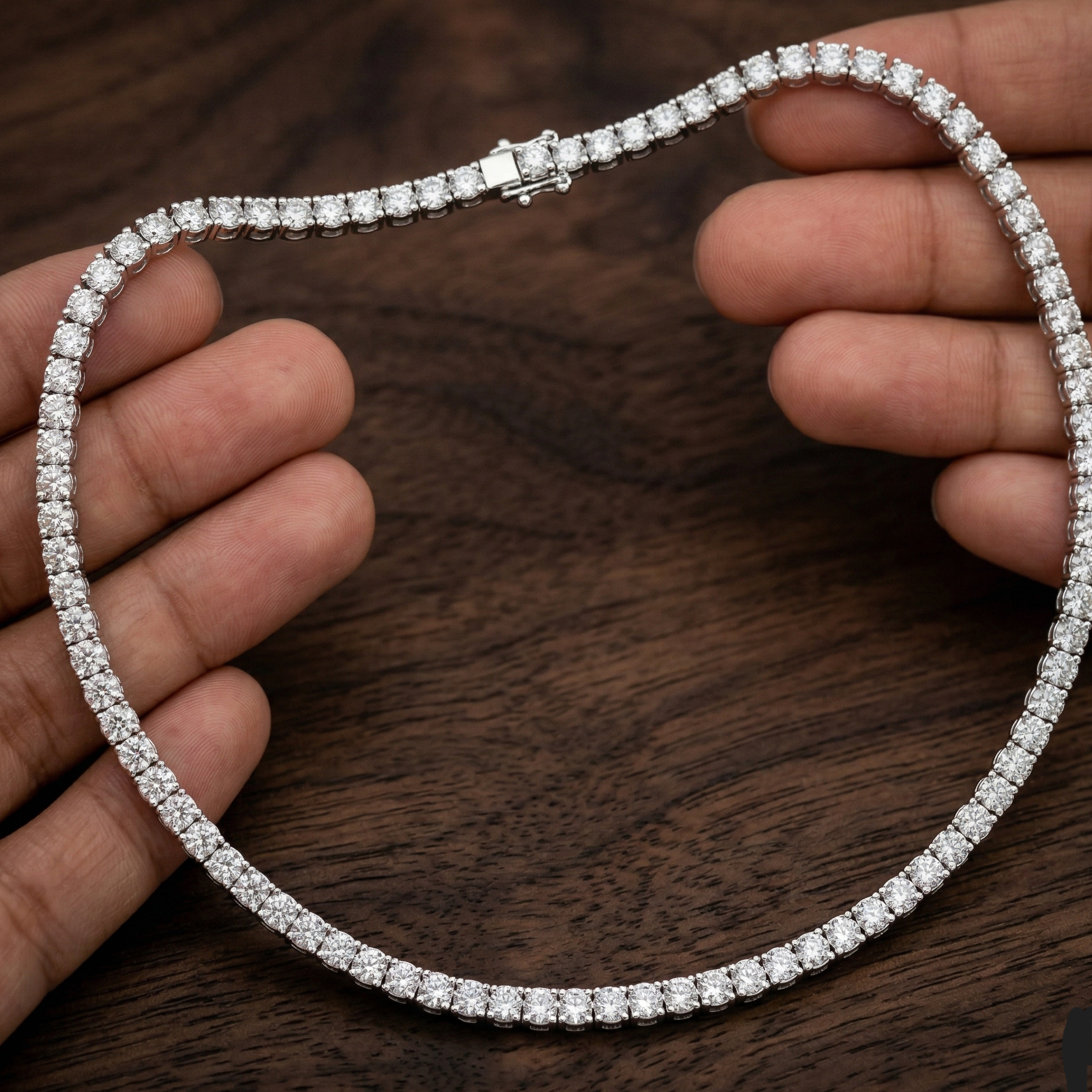 Sterling Silver Tennis Necklace, Moissanite Round Cut 4mm, Bridal Layering Choker