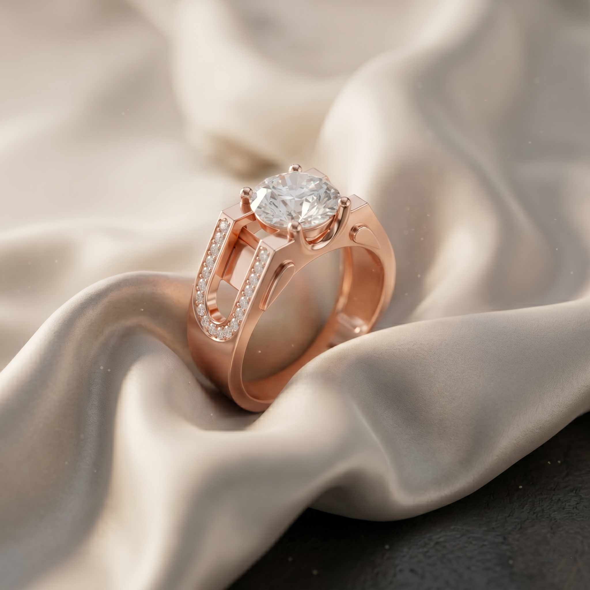 Men's Round Cut Moissanite Statement Ring, Sterling Silver Anniversary Band