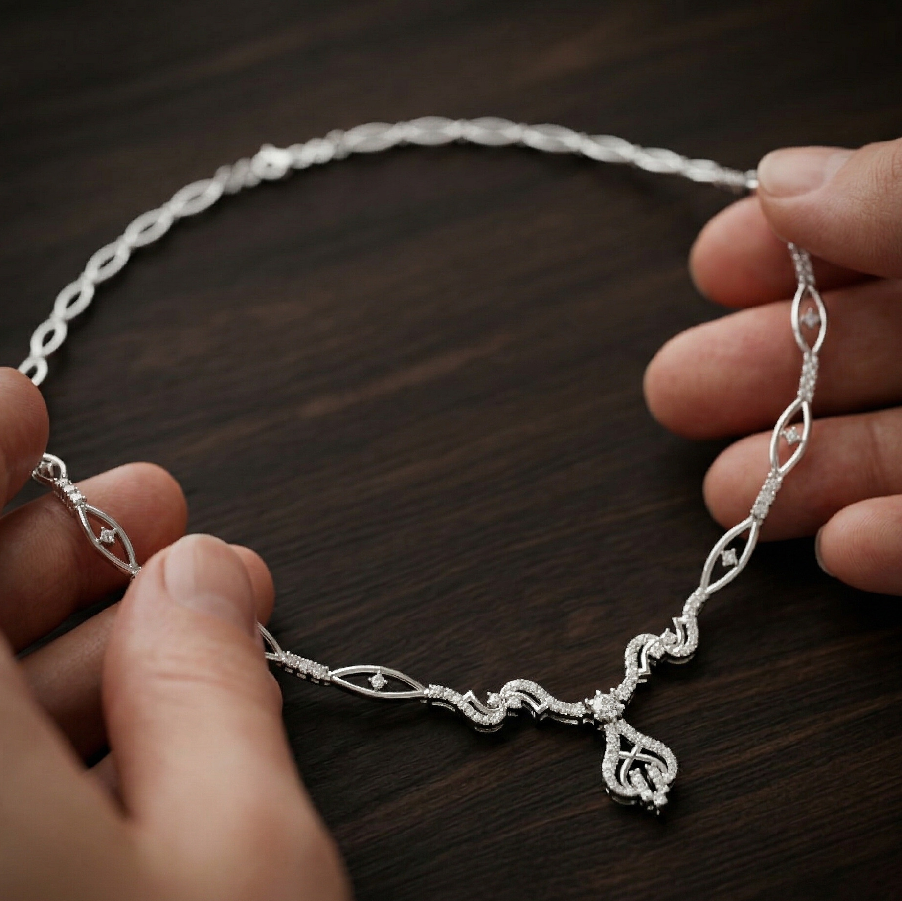 Sterling Silver Moissanite Leaf Pendant Necklace, Bridal Wedding Jewelry