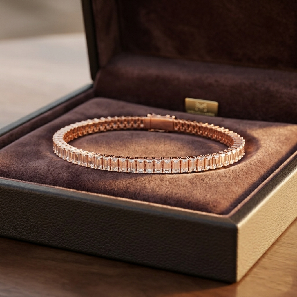Baguette Moissanite Tennis Bracelet for men, Emerald Cut Sterling Silver Men Jewelry