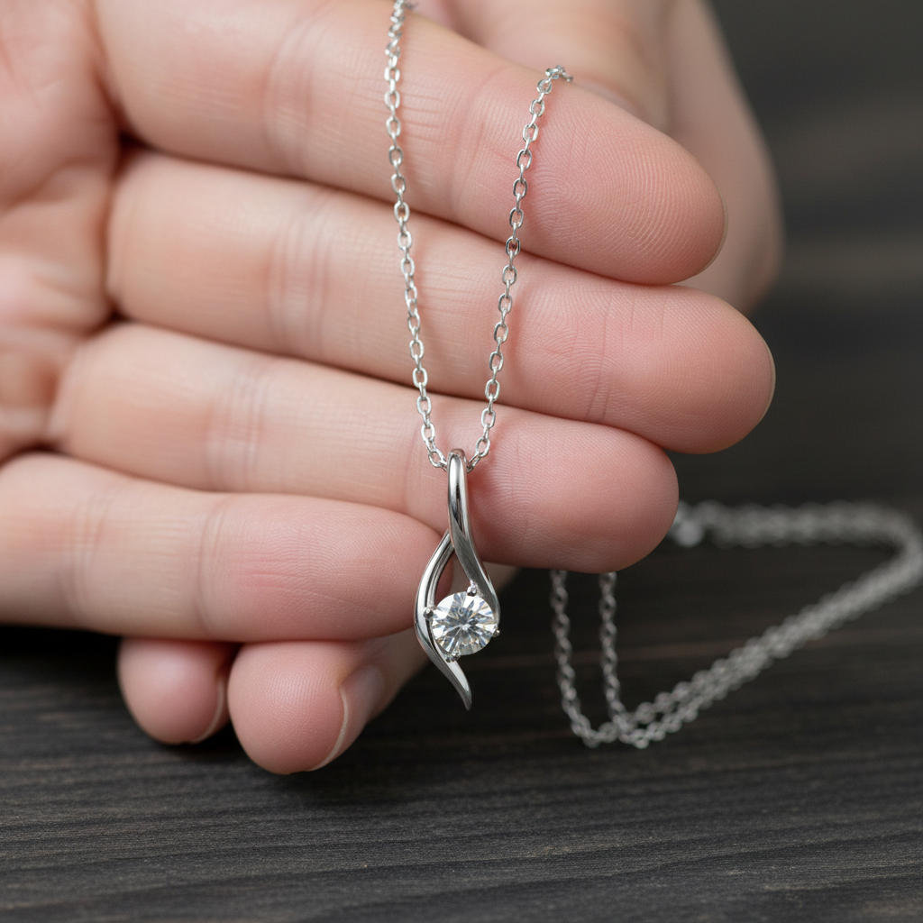 Swirl Twisted Moissanite Necklace, 925 Sterling Silver, Dainty Bridal Pendant, Organic Modern Sparkle