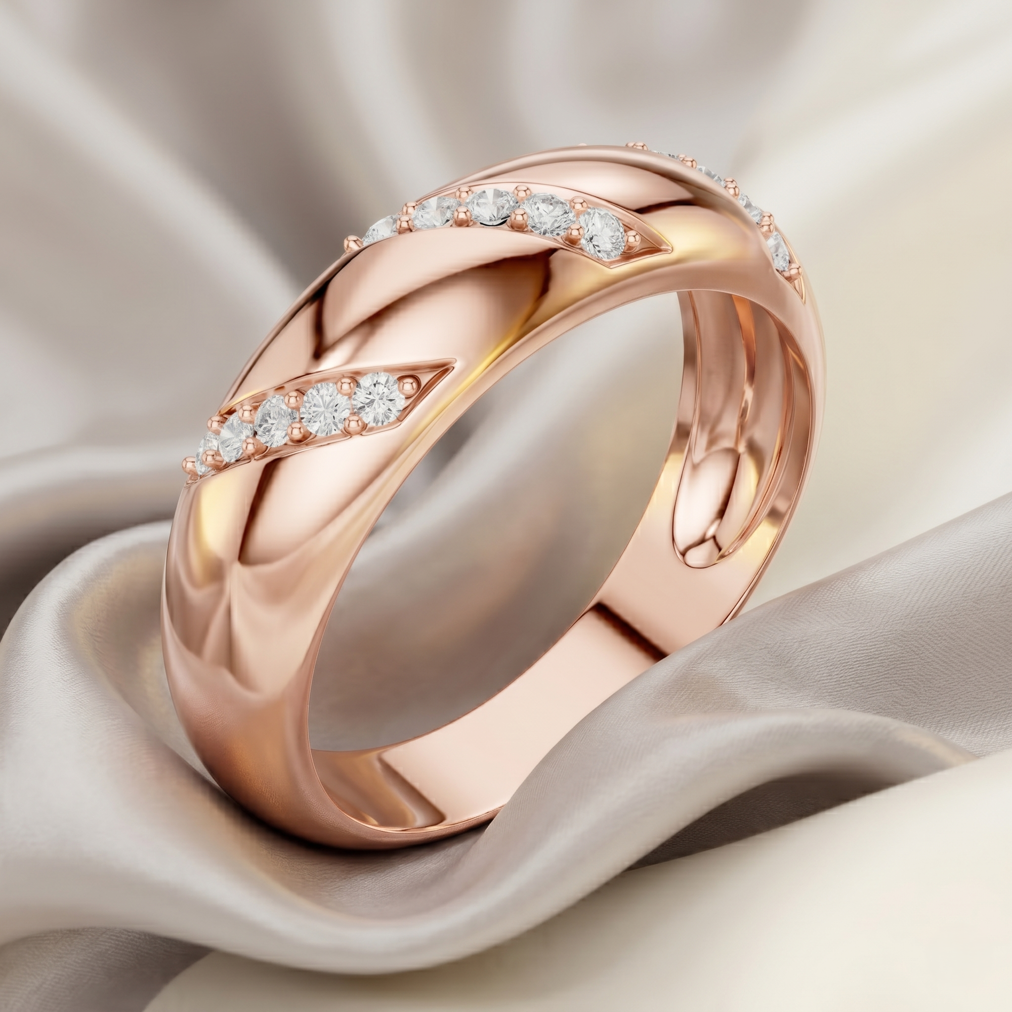 Men's Moissanite Wedding Band, 925 Sterling Silver Rose Gold Finish, Round Cut Ring