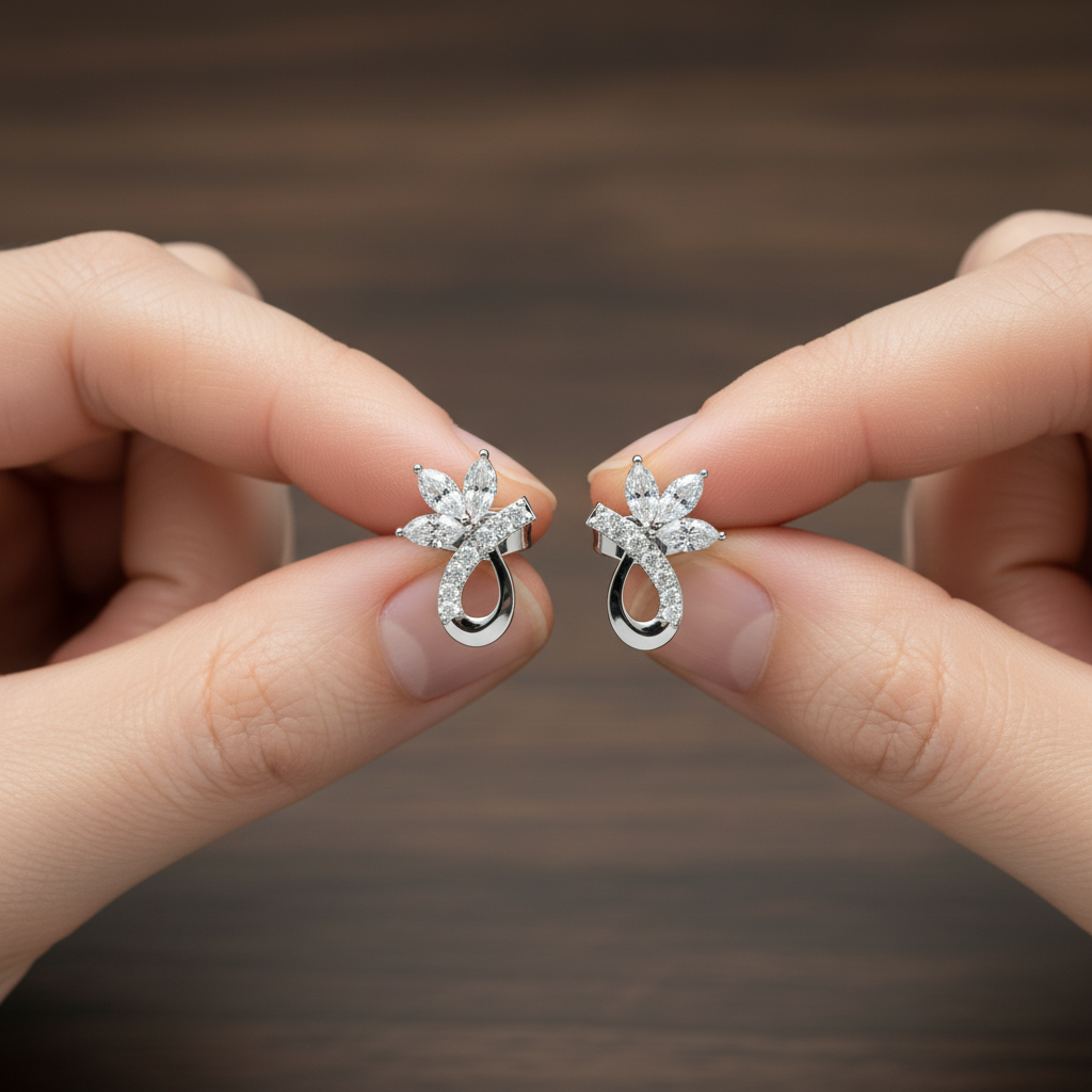 925 Sterling Silver Moissanite Flower Earrings, Marquise Cut Floral Cluster Bridal Jewelry