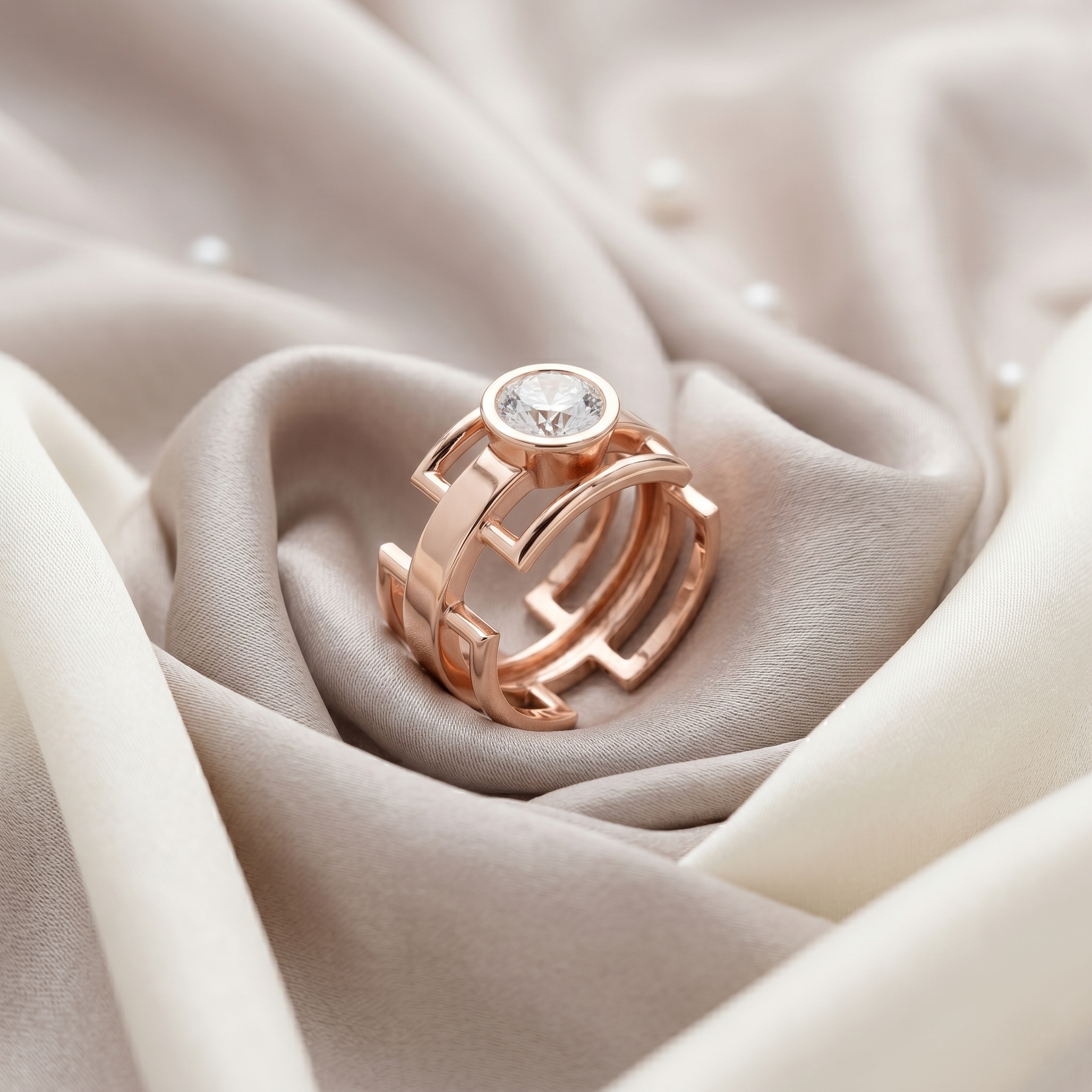 Brutalist Moissanite Men's Ring, Sterling Silver Geometric Cage Band, Modernist Statement Ring