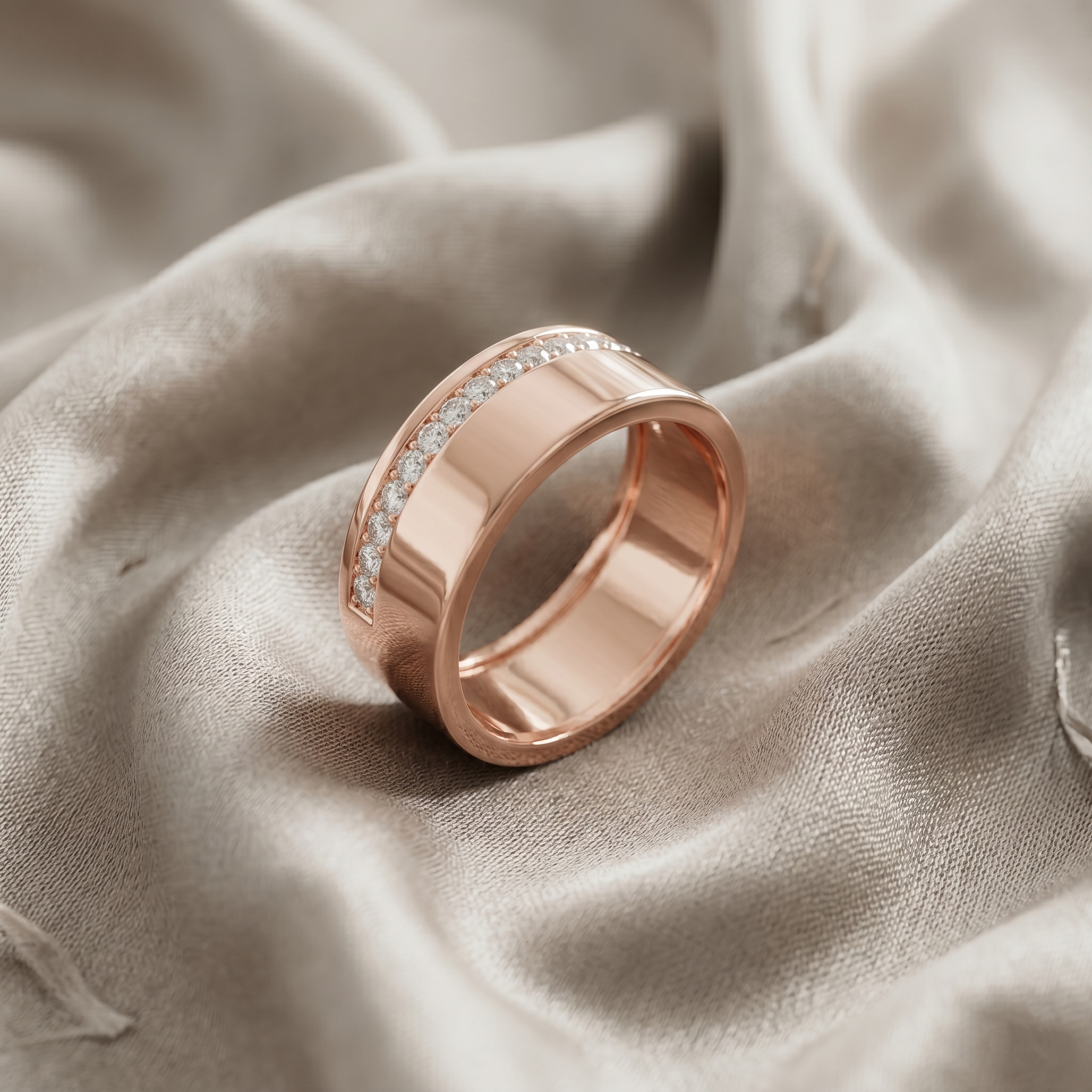 Men's Moissanite Wedding Band, Rose Gold Plated Sterling Silver Ring