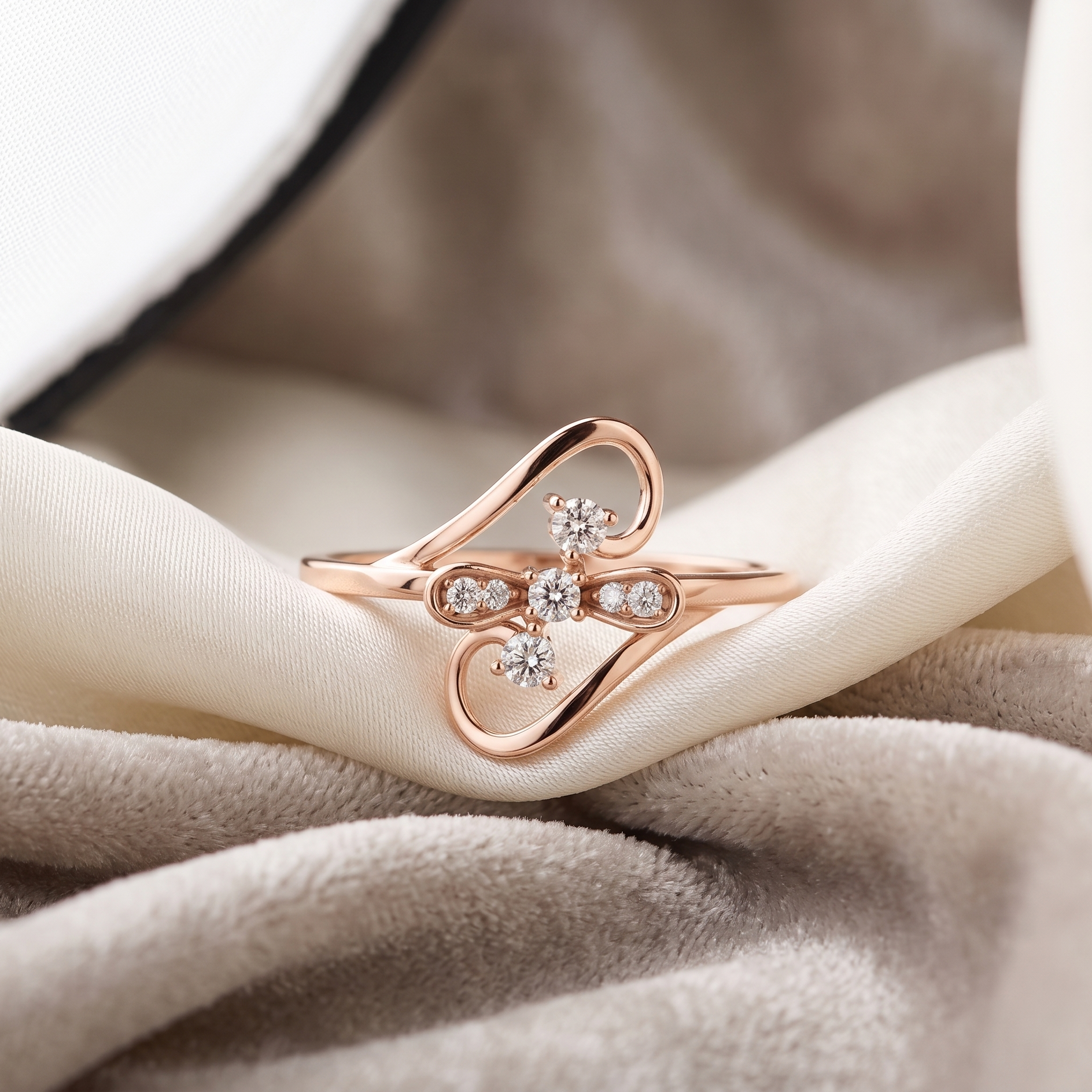 Delicate Floral Moissanite Ring, 14K Solid Gold Infinity Swirl Engagement Anniversary Nature Inspired Ring