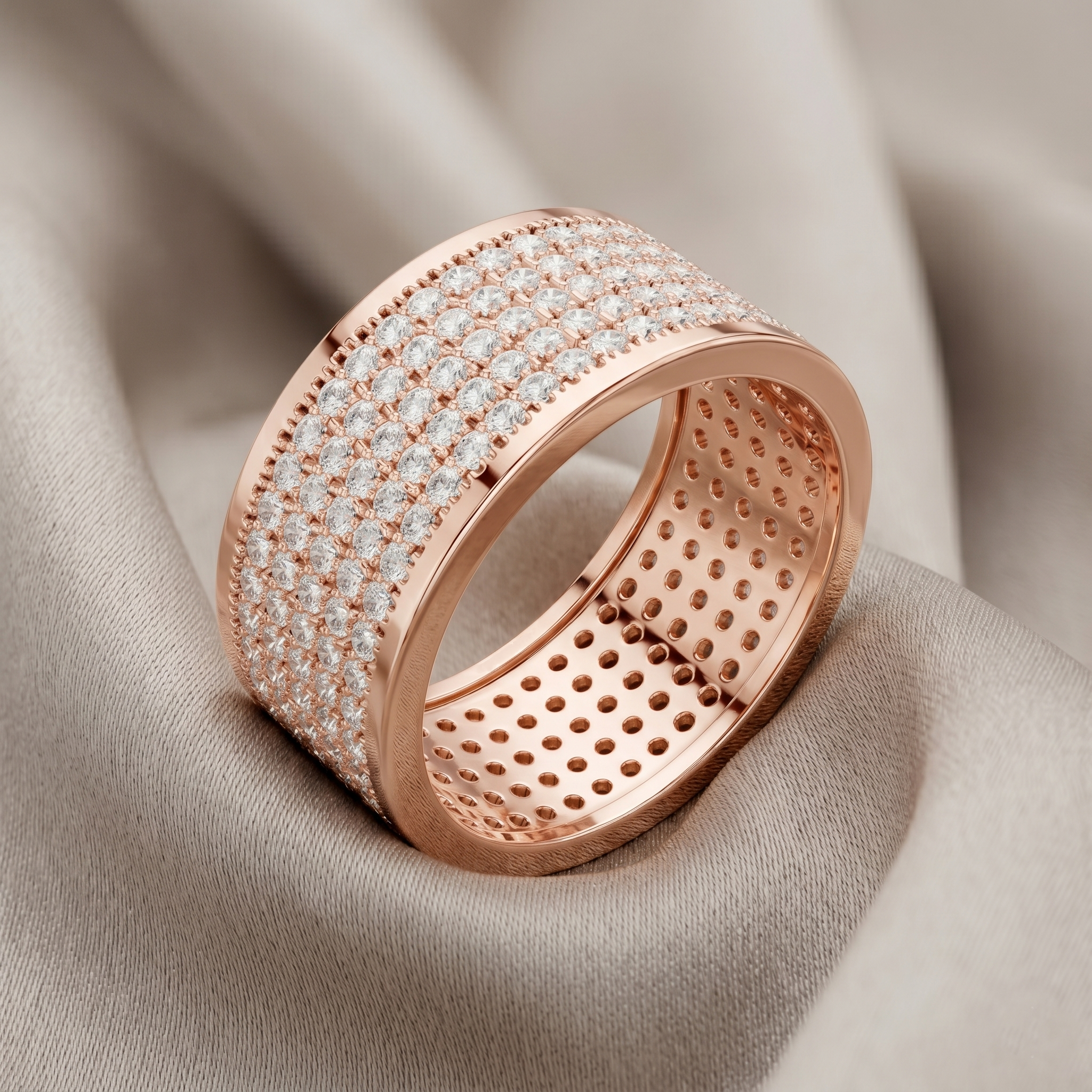 Five Row Pave Moissanite Men’s Wedding Ring, Sterling Silver Statement Ring