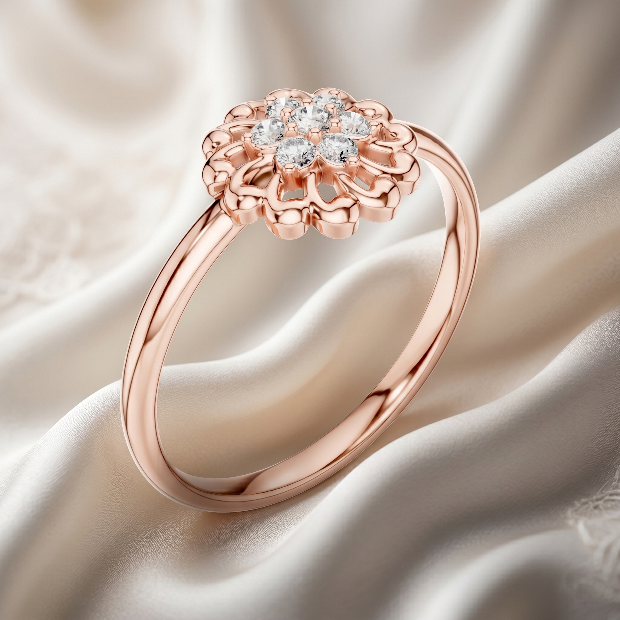 Flower Shape Moissanite Ring, 14K Solid Gold, Vintage Sparkling Floral Engagement Jewelry