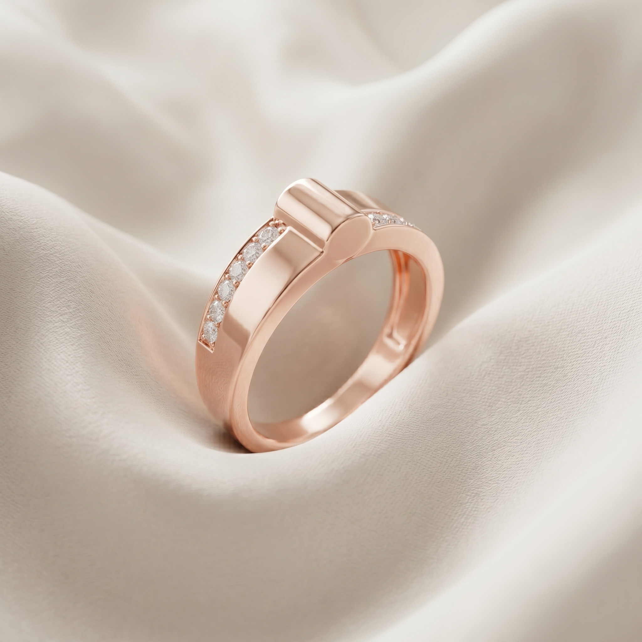 Rose Gold Moissanite Men's Ring, Sterling Silver Channel Set Wedding Band Him