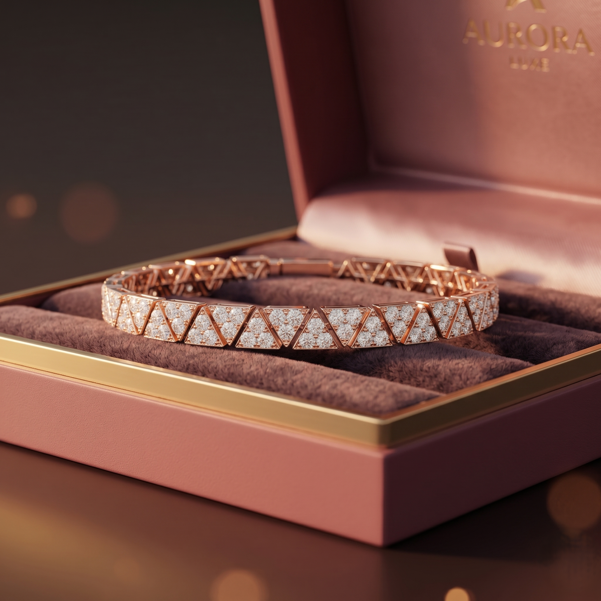 Handmade Sterling Silver Moissanite Triangle Bracelet for men– Geometric Rose Gold Tennis Style