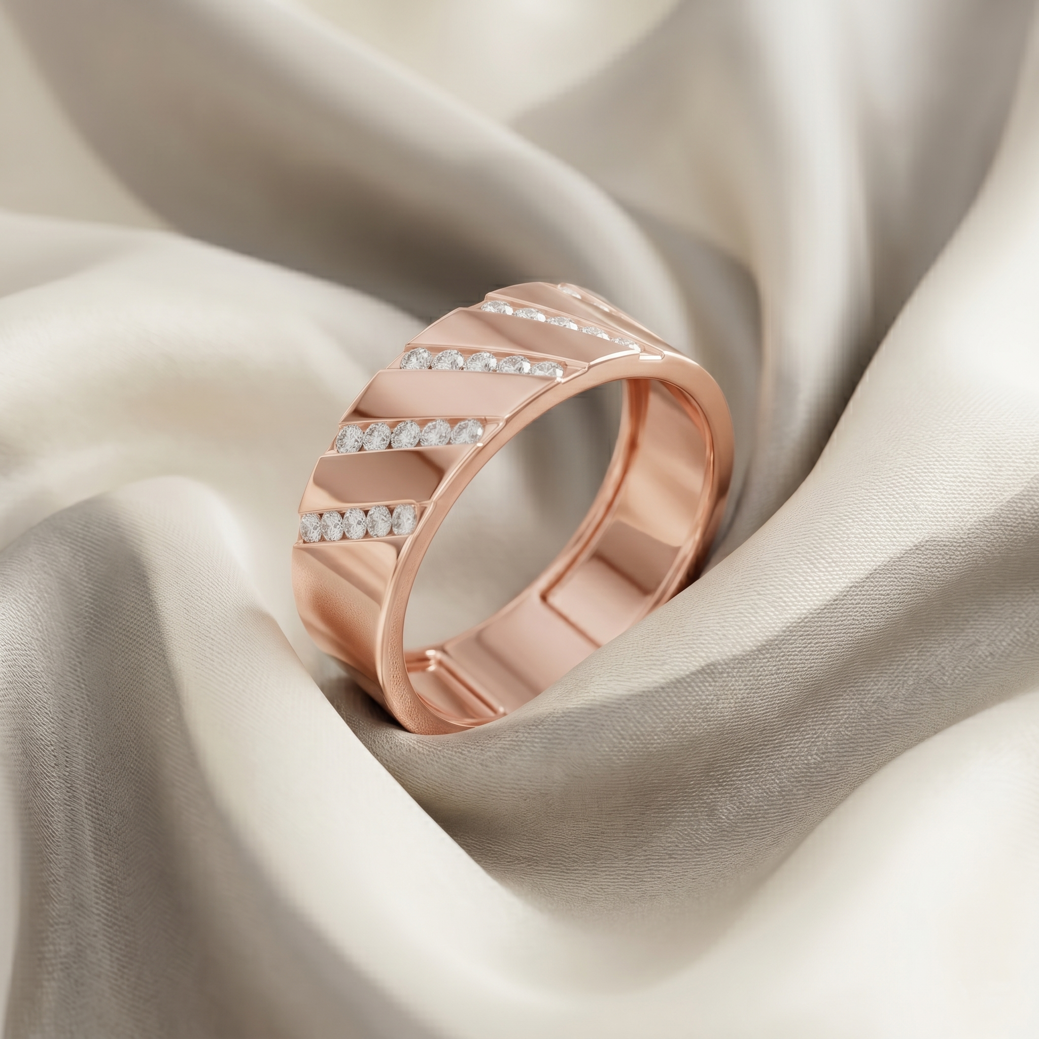 Channel Set Moissanite Men's Ring, Rose Gold Sterling Silver Wedding Band, Anniversary Gift