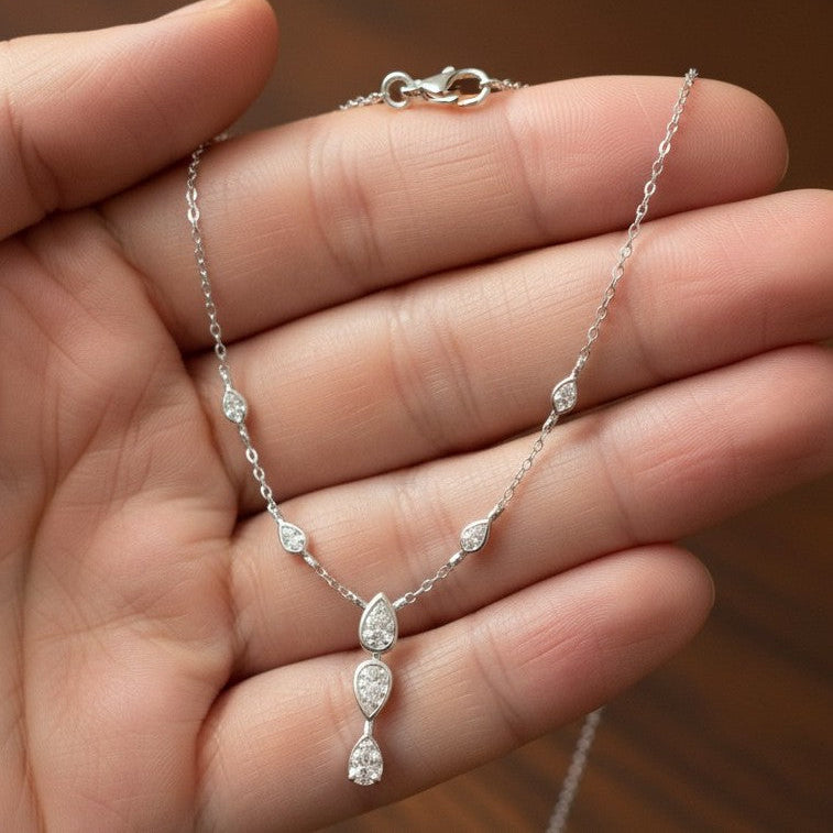 Pear Cut Moissanite Necklace, 925 Sterling Silver, Dainty Bridal Pendant