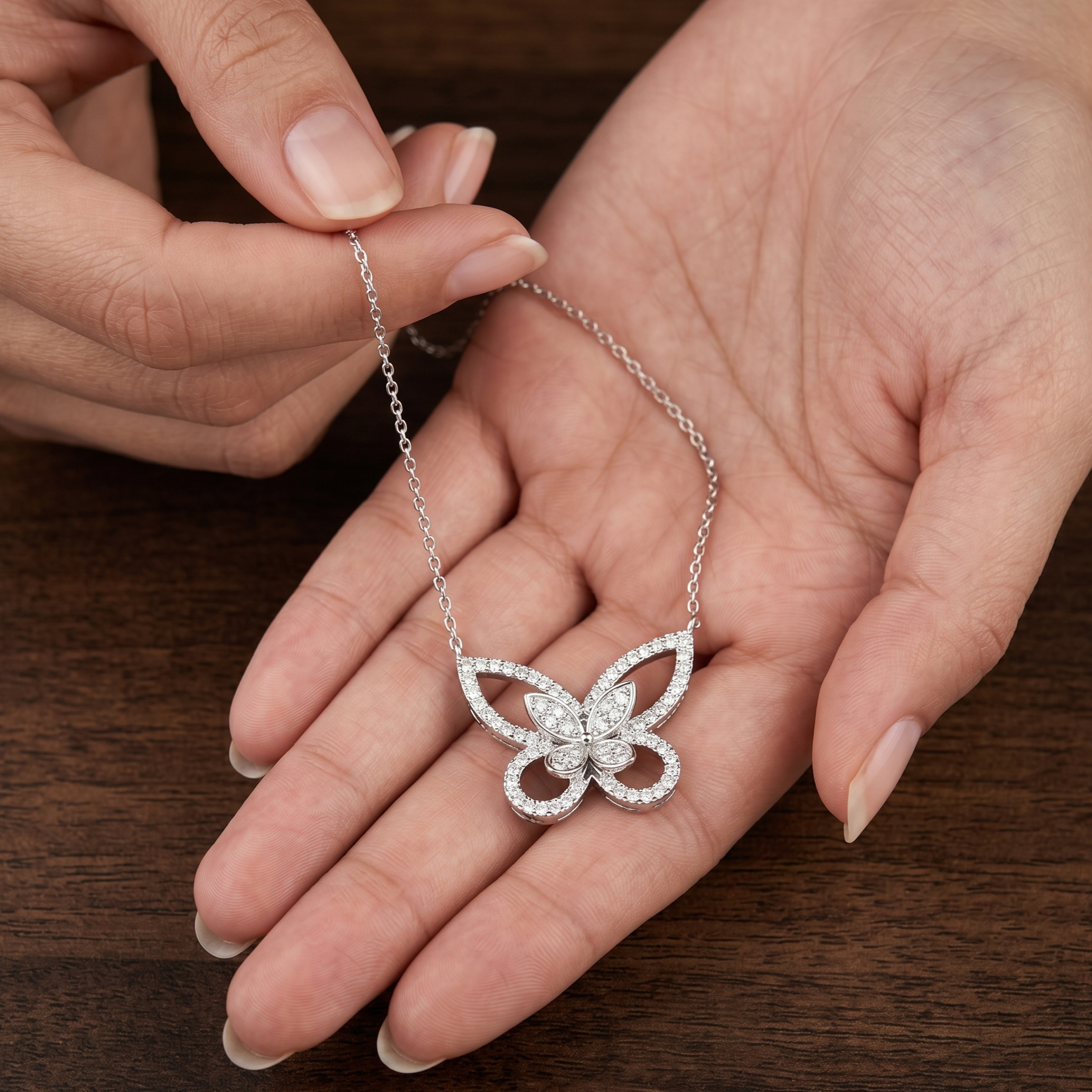 Butterfly Moissanite Necklace, Sterling Silver, Dainty Bridal Jewelry