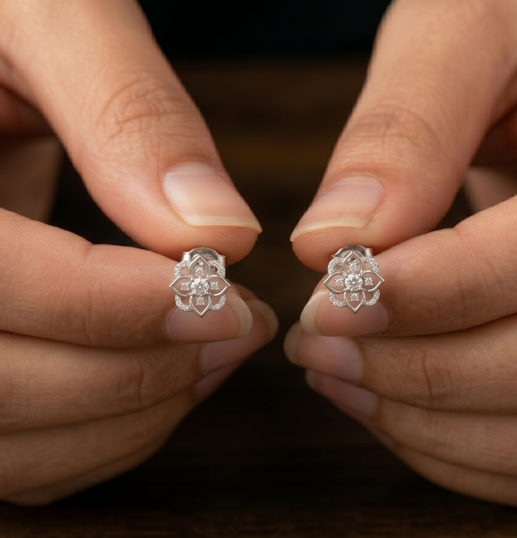 Lotus Flower Moissanite Stud Earrings, 925 Sterling Silver Floral Art Deco studs